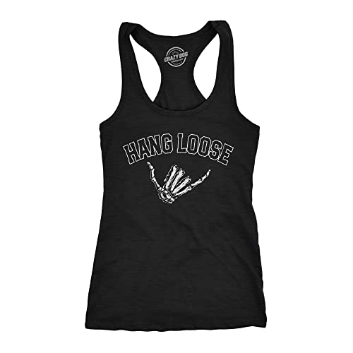 Women's Funny Sarcastic Skeleton Bones Shaka Sign Graphic Fitness Tank Top - Hang Loose Workout Shirt for Gym, Yoga & Casual Wear