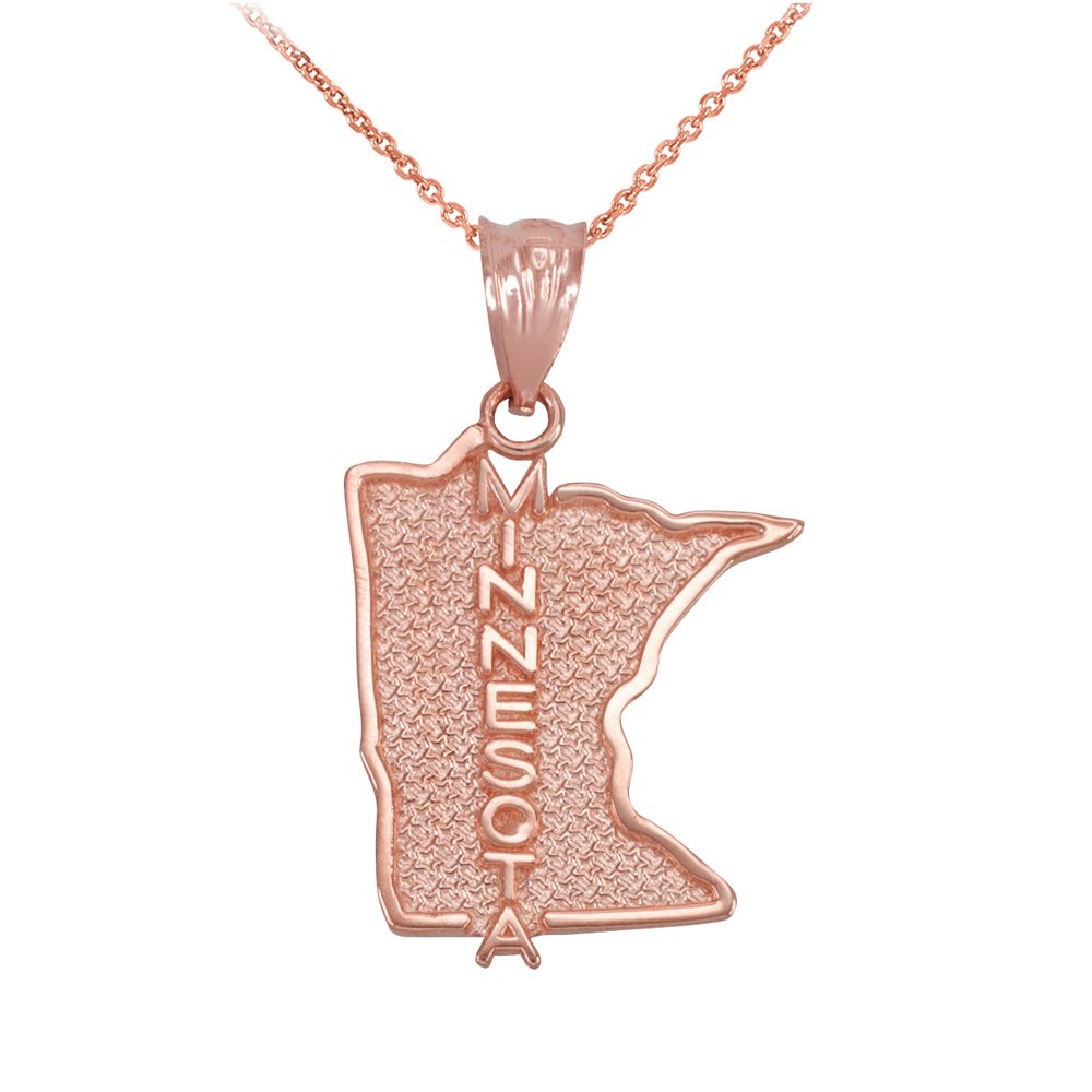 14k Rose Gold Minnesota State Map Pendant Necklace - Perfect for Travel Lovers, Graduation Gifts & State Pride Jewelry