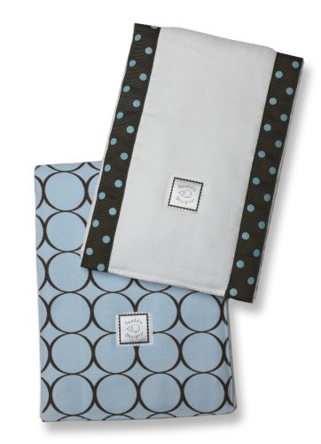 SwaddleDesigns Baby Burp Cloths - Soft Cotton Set of 2, Brown Mod Circles on Pastel Blue - Absorbent & Gentle for Newborns - Perfect for Feeding, Spit-Up & Diaper Changes