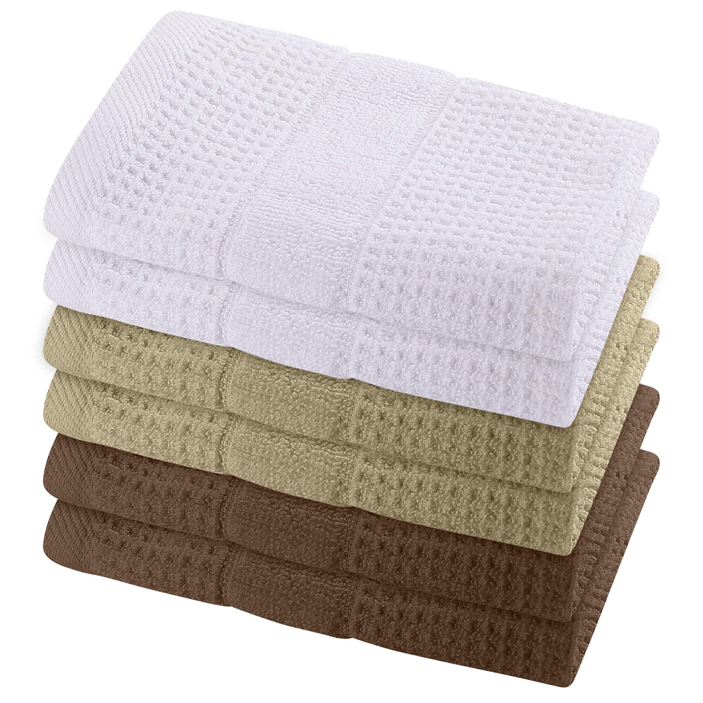 Premium 12x12 Inch Waffle Weave Washcloths 6-Pack - Ultra Soft, Highly Absorbent & Durable Spa-Grade Towels (Beige) for Bath, Face, Baby Care & Luxury Home Use