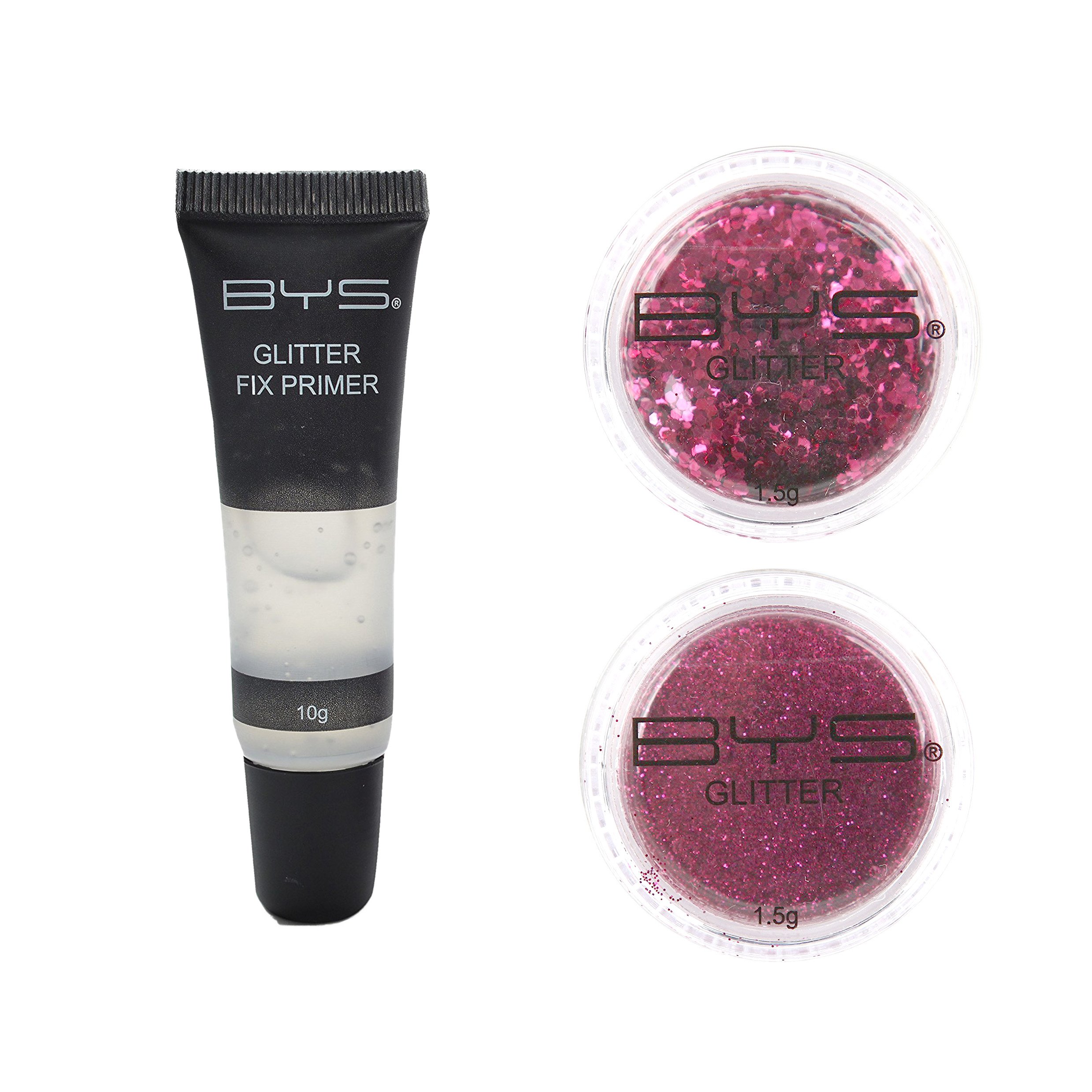 BYS Glitter Face and Body Kit with Primer - Fuchsia Pink | Shimmer Makeup Set for Festivals, Parties & Cosplay | Vegan & Cruelty-Free Glitter Makeup Essentials