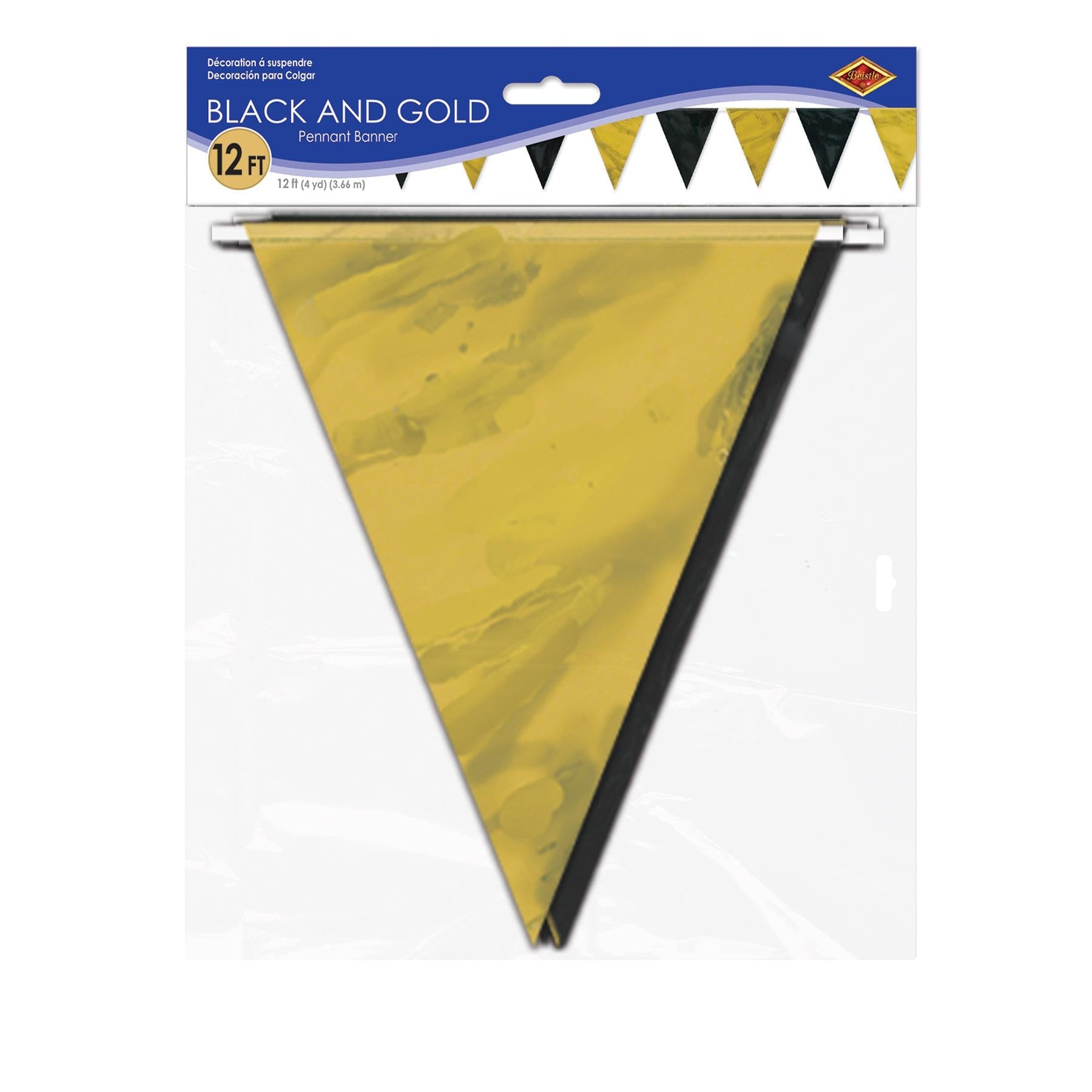 12 Pack Beistle Black and Gold Party Pennant Banner - Perfect for Birthday, Graduation, and Holiday Decorations