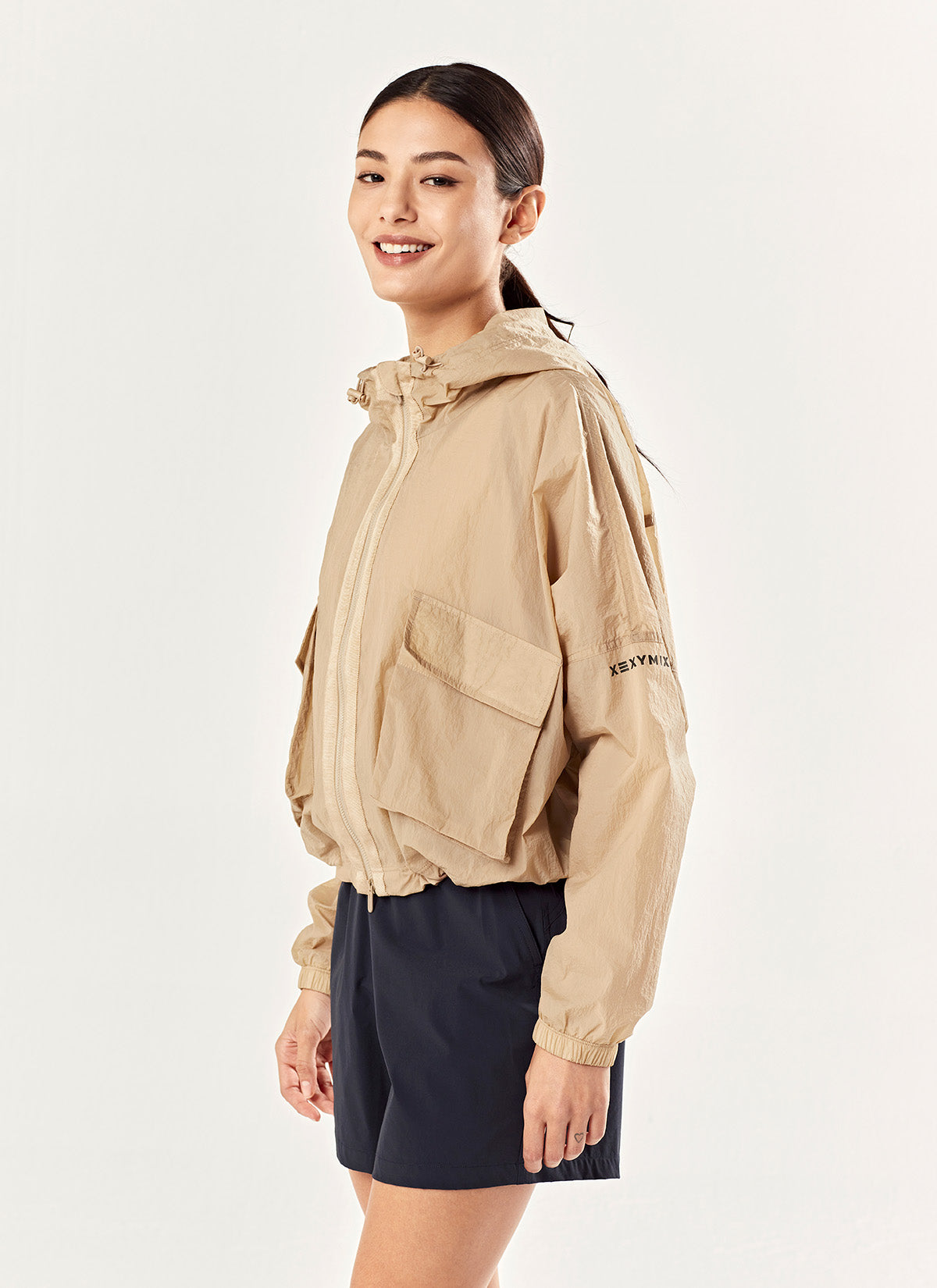 Stylish 2-Way Crop Hood Windbreaker Jacket for Women - Lightweight & Breathable for Outdoor Activities, Running, and Casual Wear