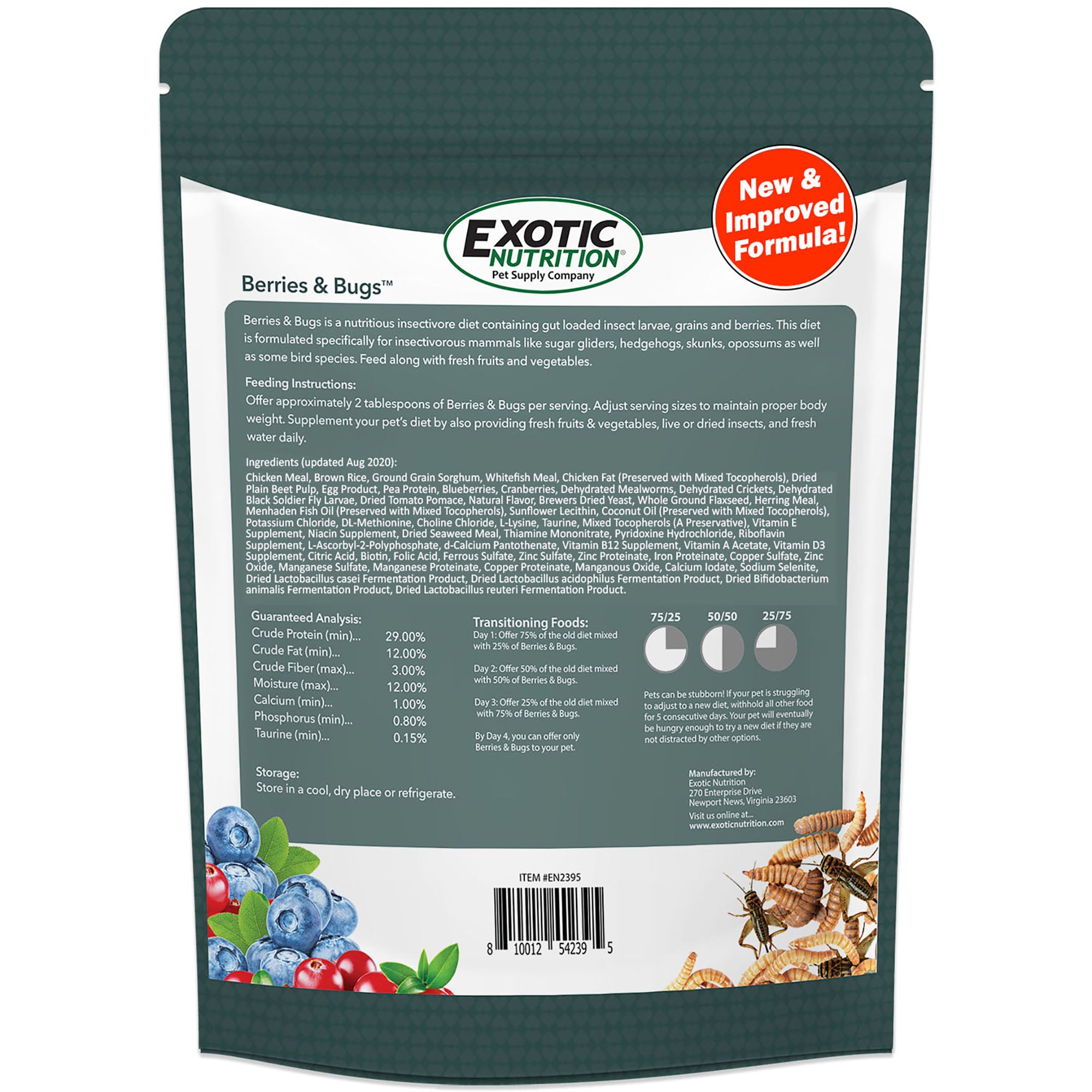 Premium Sugar Glider & Hedgehog Food - Berries & Bugs Blend - Nutritious Diet for Small Pets - Perfect for Feeding, Treats & Daily Nutrition