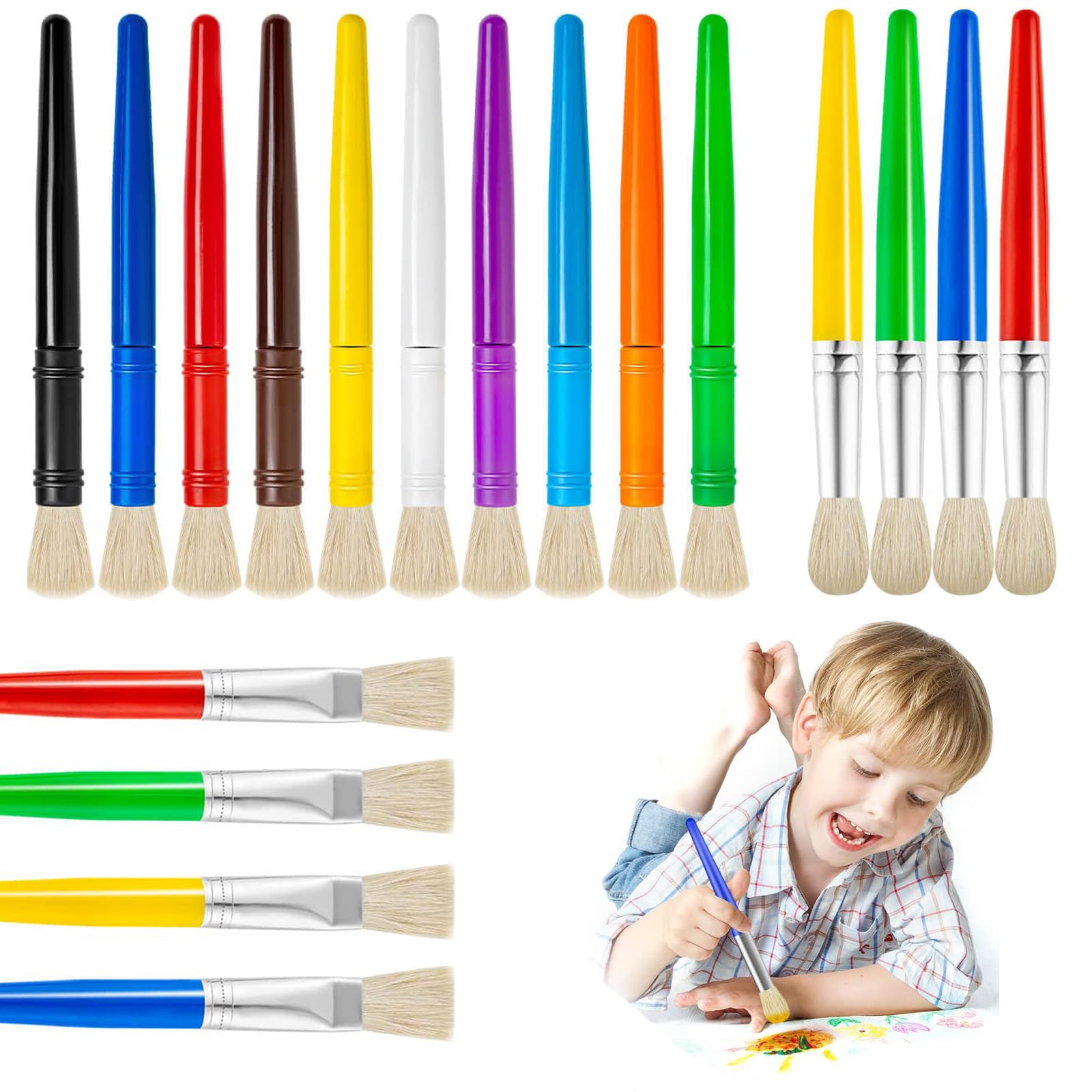 YGAOHF 18-Piece Kids Paint Brush Set - Round, Flat & Chubby Paintbrushes for Acrylic, Oil & Watercolor - Perfect for Preschool Art Projects, DIY Crafts & Home Painting Activities