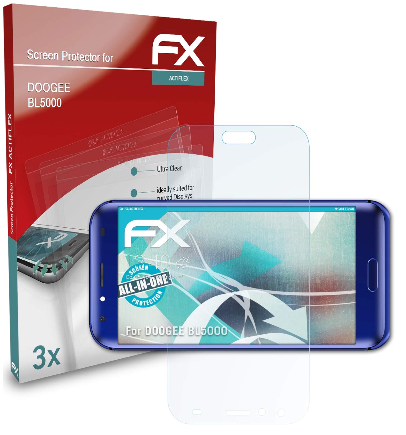 Doogee BL5000 Screen Protector - 3 Pack Ultra Clear Flexible Film FX Screen Protection for Scratch & Impact Resistance - Perfect for Outdoor, Travel & Daily Use