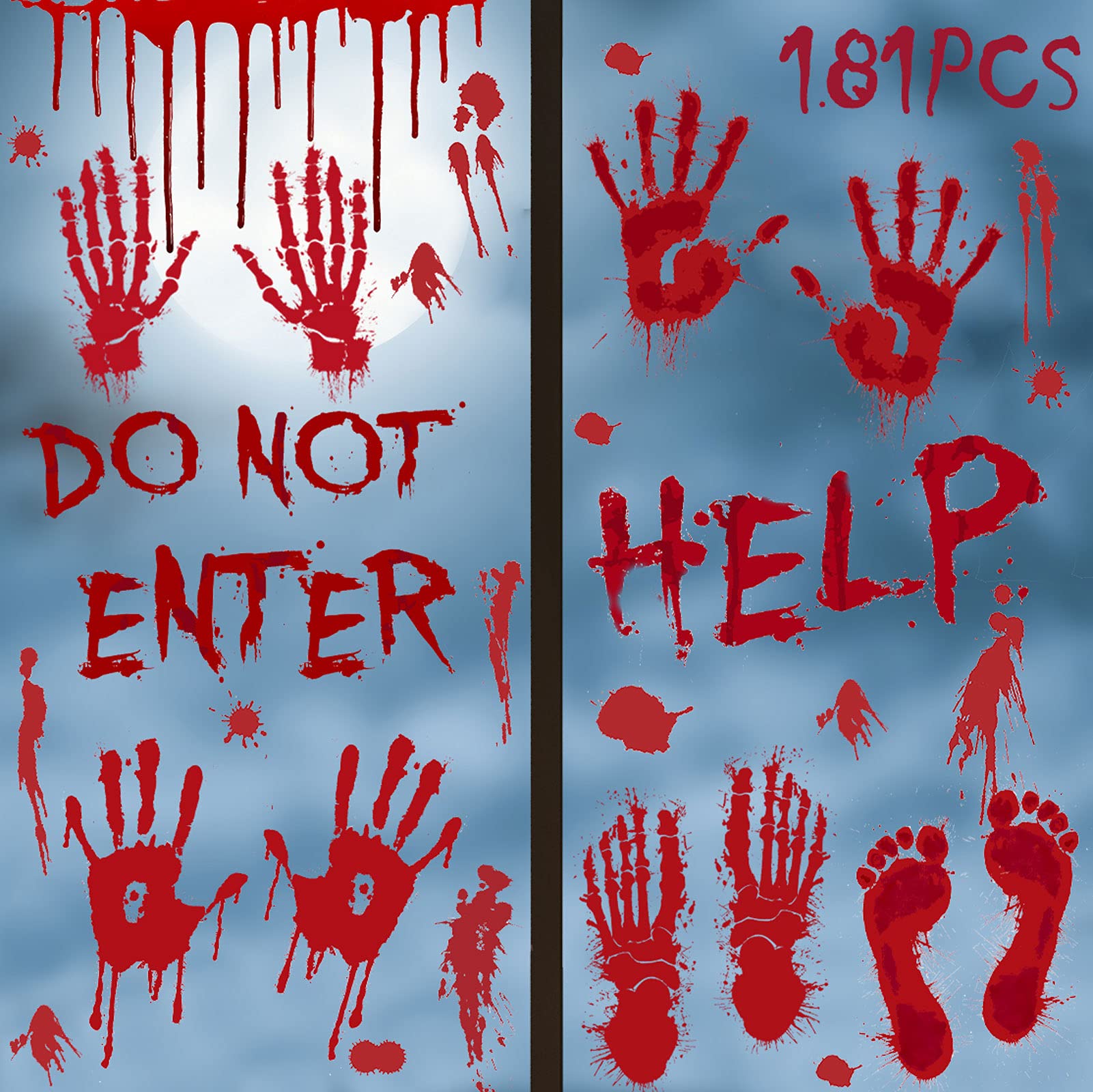 181 Pcs Halloween Window Decals - Bloody Handprint & Footprint Stickers for Spooky Party Decor, Bathroom & Floor Decorations | Perfect for Halloween Home Decor, Haunted House Parties & Trick-or-Treat Scenes