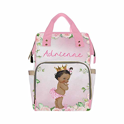 Newcos Personalized Baby Diaper Backpack - Large African Princess Crown Design with Pink Roses & Custom Name, Stylish Nappy Bag for Moms & Girls | Perfect for Travel, Casual Outings & Everyday Use