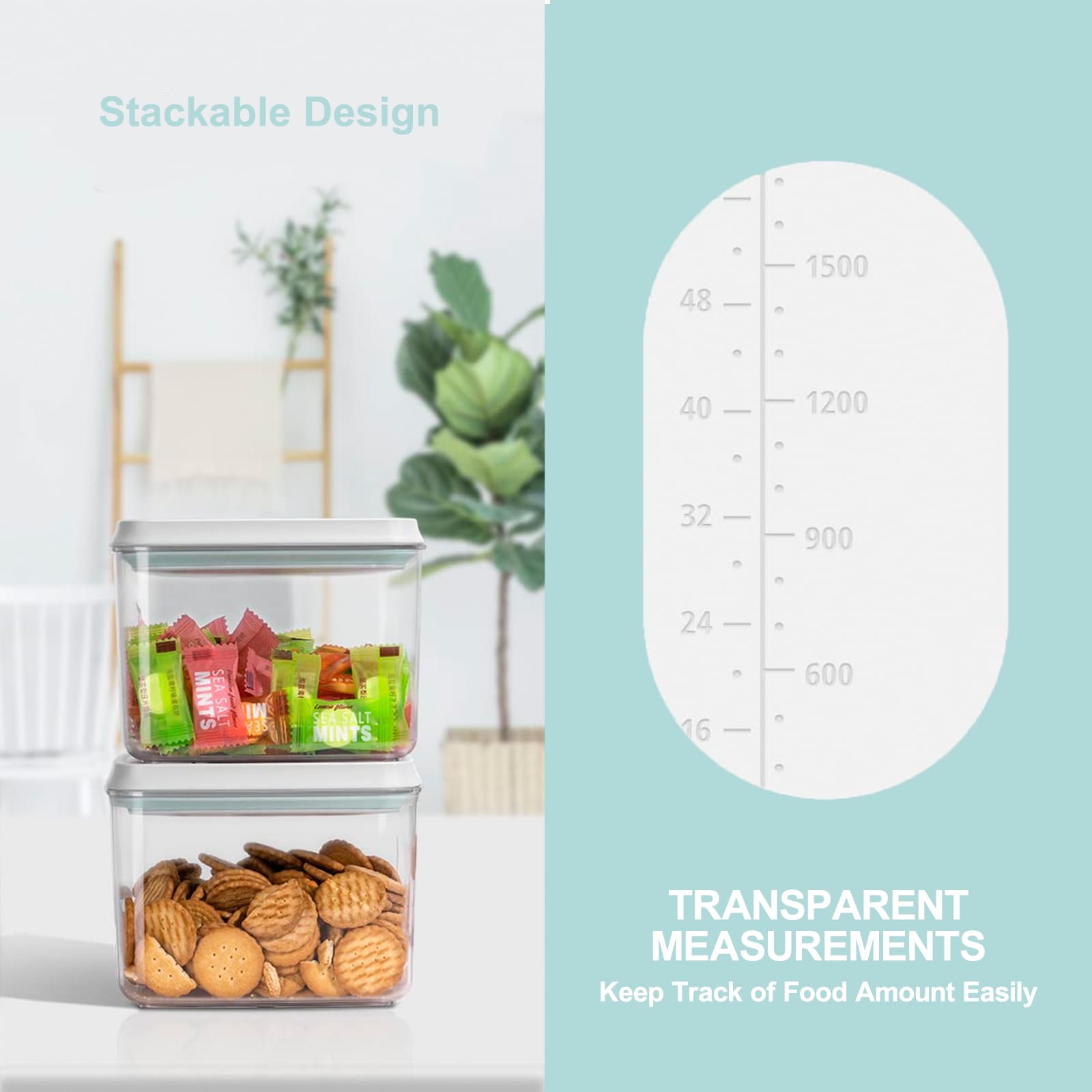 BPA-Free Airtight Food Storage Containers with Lids - 12-Piece Stackable Kitchen Pantry Organizers for Snacks, Candy, Salt, Herbs & Spices (1.2QT, 2QT, 2.7QT, 3.3QT x3) - Perfect for Meal Prep & Bulk Food Storage