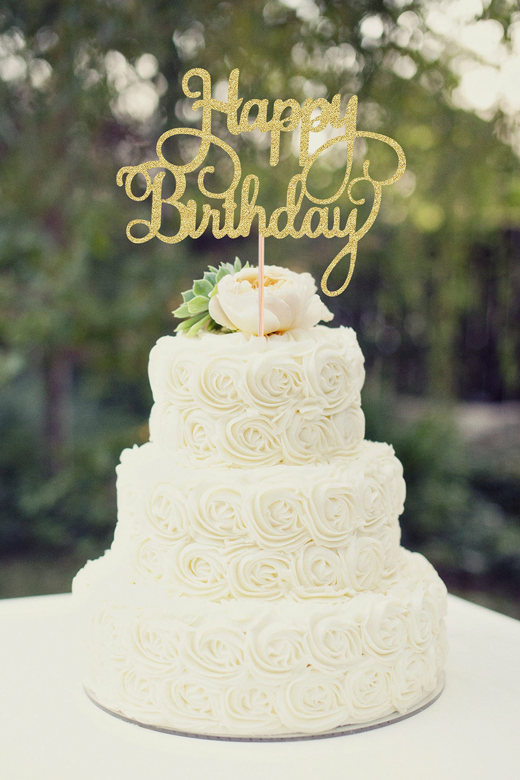 Gold Glitter Happy Birthday Cake Topper & Bunting Decor - Premium Birthday Party Cake Decoration Supplies for Photo Booth Props - Perfect for Birthday Cakes, Cupcakes, and Party Desserts
