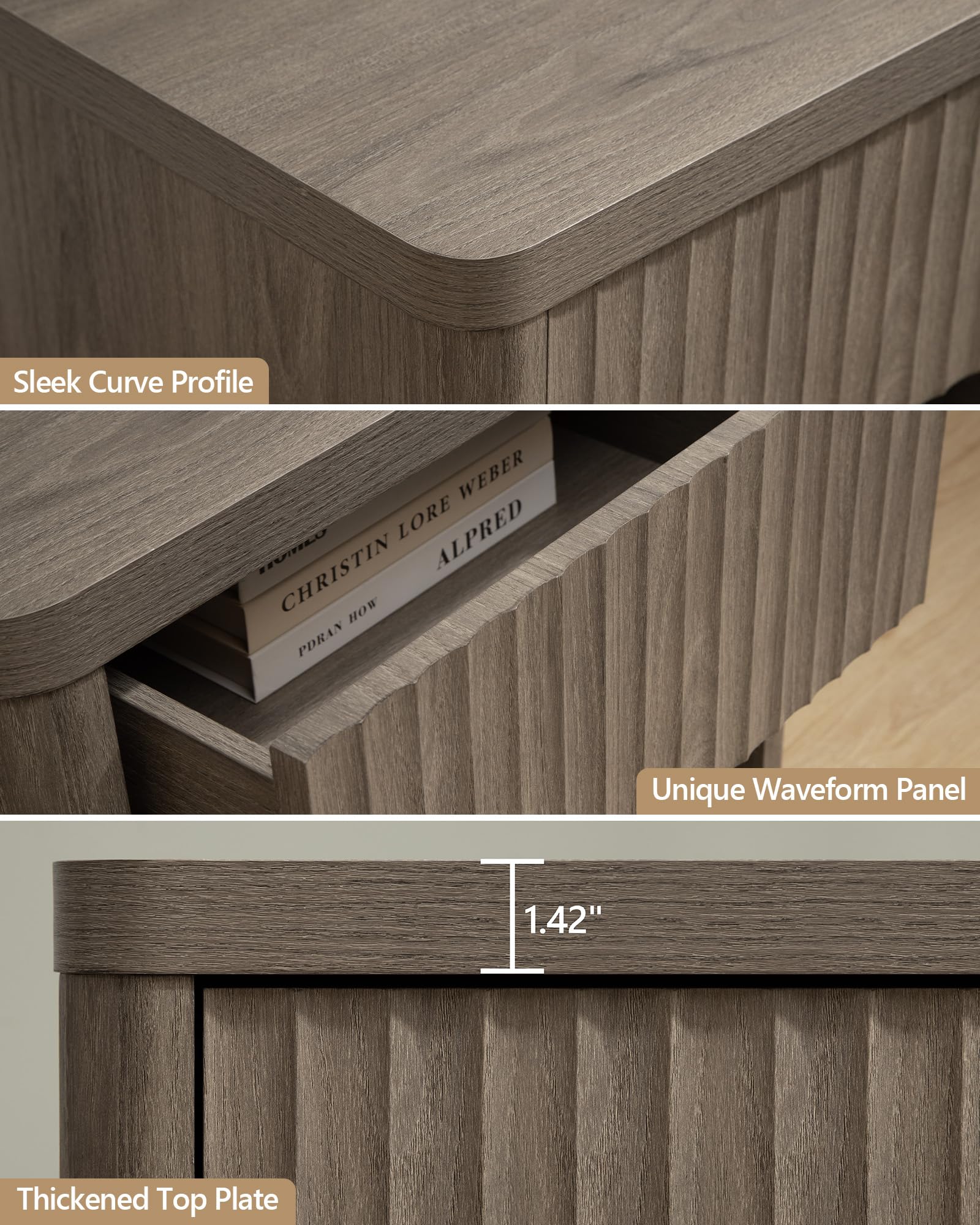 Modern Fluted Nightstand Set of 2 - 22.7