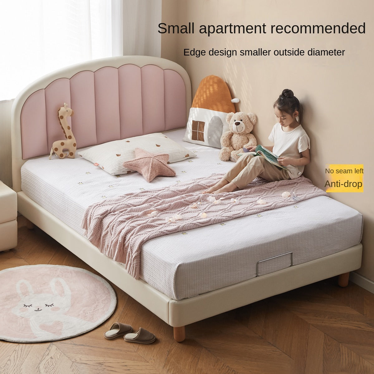 Organic Leather Kids Cream-Colored Soft Bed - Cozy & Stylish Nursery Essential for Toddlers & Infants | Perfect for Bedrooms, Daycare & Playrooms