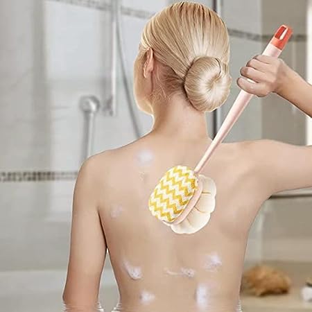 KARTCITY Long Handle Bath Brush for Elderly - Double Sided Shower Body Scrubber with Detachable Head - Exfoliating Back Brush for Men & Women - Perfect for Seniors and Limited Mobility Use in Shower or Bathtub