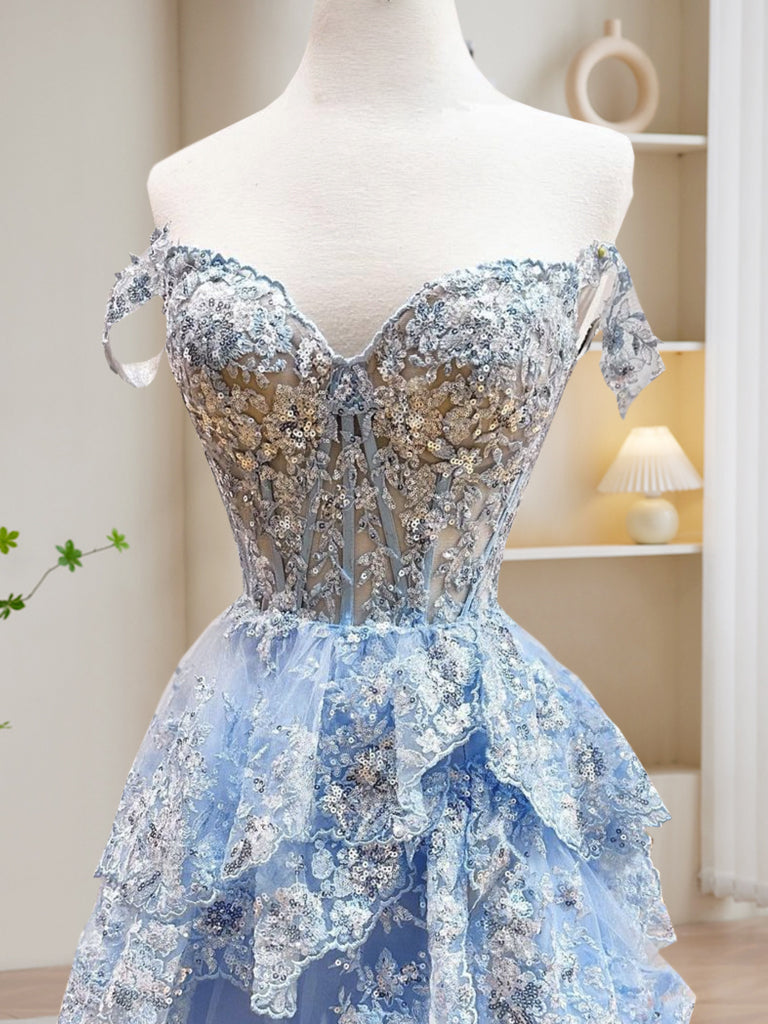 Elegant A-Line Tulle Sequin Blue Long Prom Dress for Women - Sparkling Formal Evening Gown for Homecoming, Ball, Wedding & Special Occasions