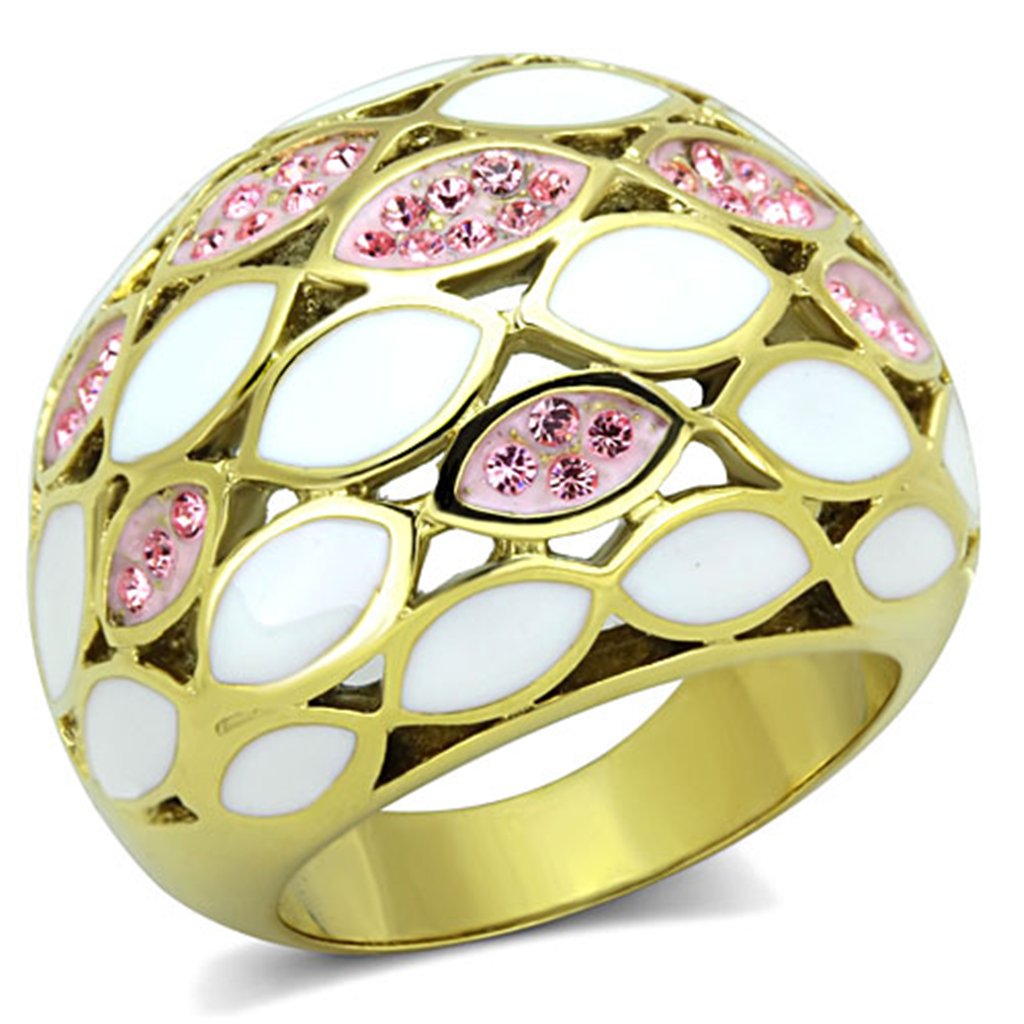 Elegant Light Rose & White IP Gold Stainless Steel Cocktail Ring for Women - Perfect for Evening Parties, Weddings & Special Occasions
