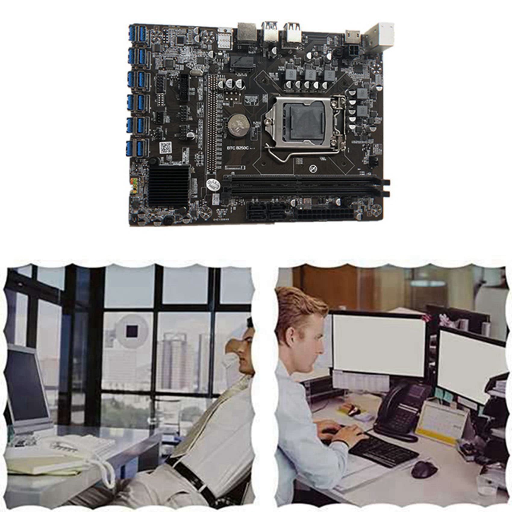 KVSERT B250C Mining Motherboard - 12 PCIE to USB 3.0 GPU Slots, LGA1151 Socket with 4PIN to SATA Cable, Switch Cable & SATA Cable | Perfect for Bitcoin, Ethereum & Crypto Mining Rigs | High Performance Mining Setup for Home & Commercial Use