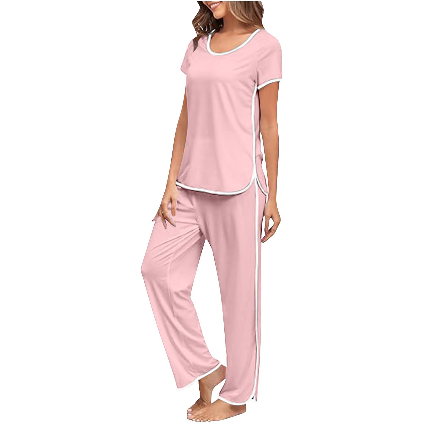 Women's 2-Piece Summer Lounge Set - Soft Short Sleeve Top & Loose Pants Sleepwear Outfit for Casual Wear, Home Relaxation & Vacation Comfort