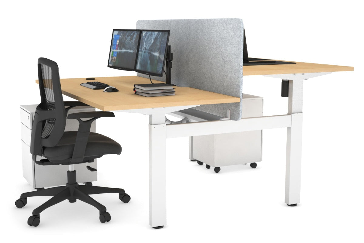 Adjustable 2-Person H Bench Workstation - White Frame (1600L x 800W) with Cable Management | Ergonomic Office Desk for Collaborative Workspaces & Home Offices