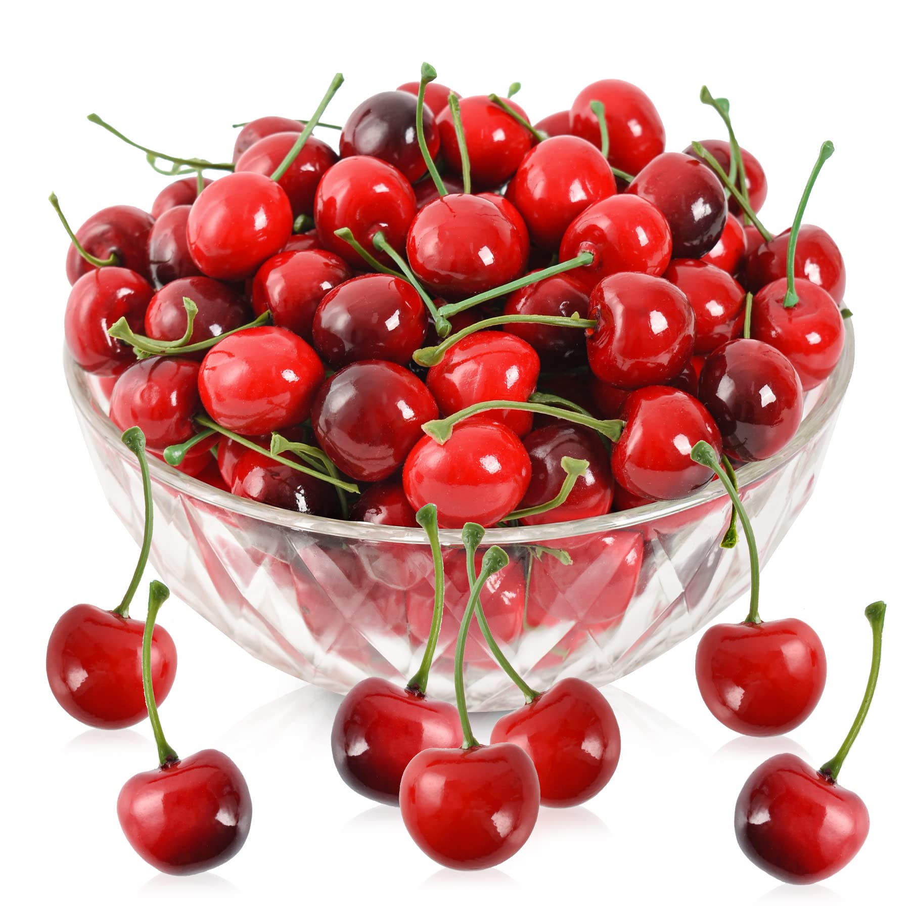 100PCS Artificial Cherry Fruit Decor - Realistic Fake Red & Black Cherries for Home, Kitchen, Party, Wedding Centerpieces - Lifelike Simulation Fruit for DIY Crafts, Table Settings, and Decorative Displays