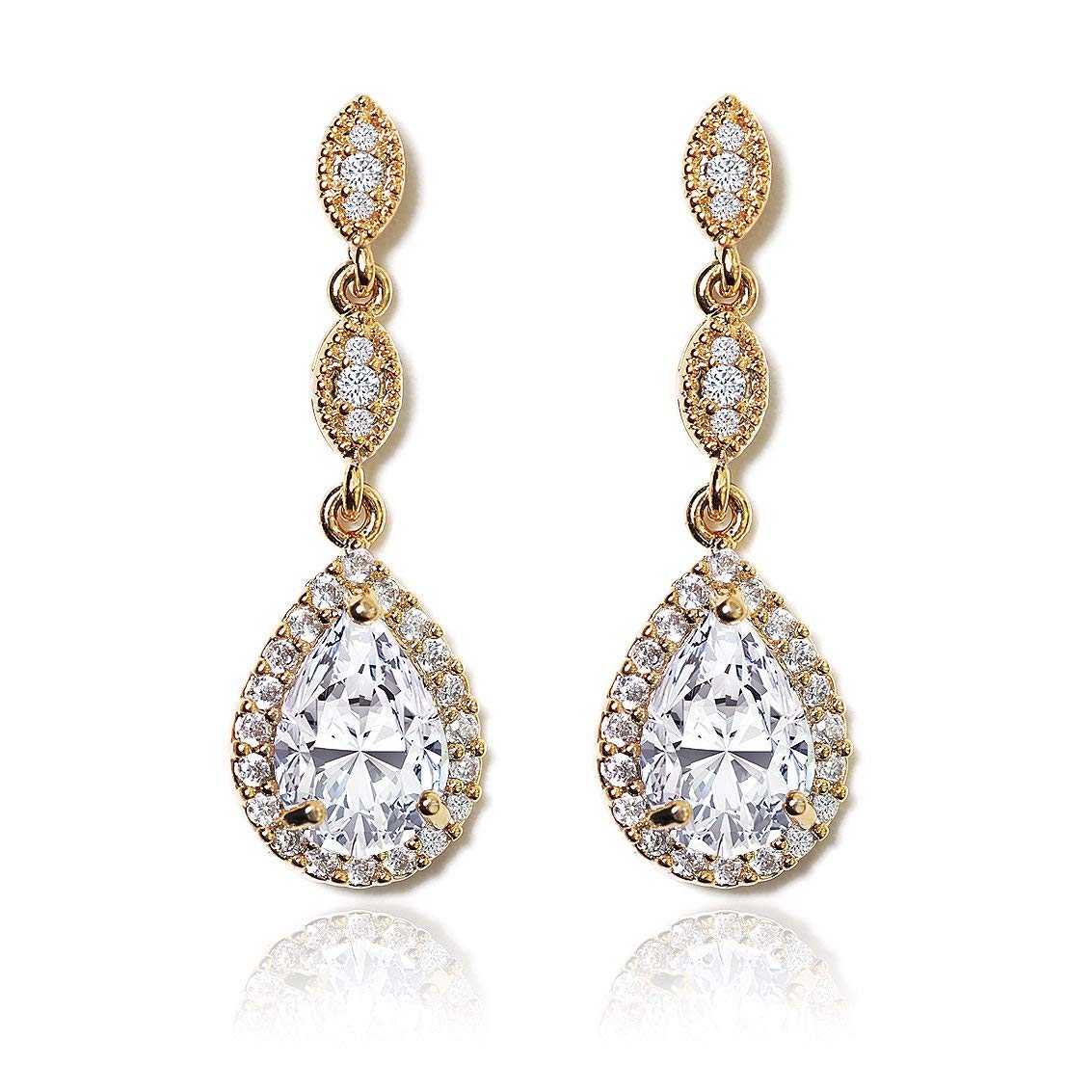 A+O Elegant Teardrop Cubic Zirconia Crystal Earrings in Silver, Gold, Rose Gold - Perfect for Weddings, Parties & Special Occasions