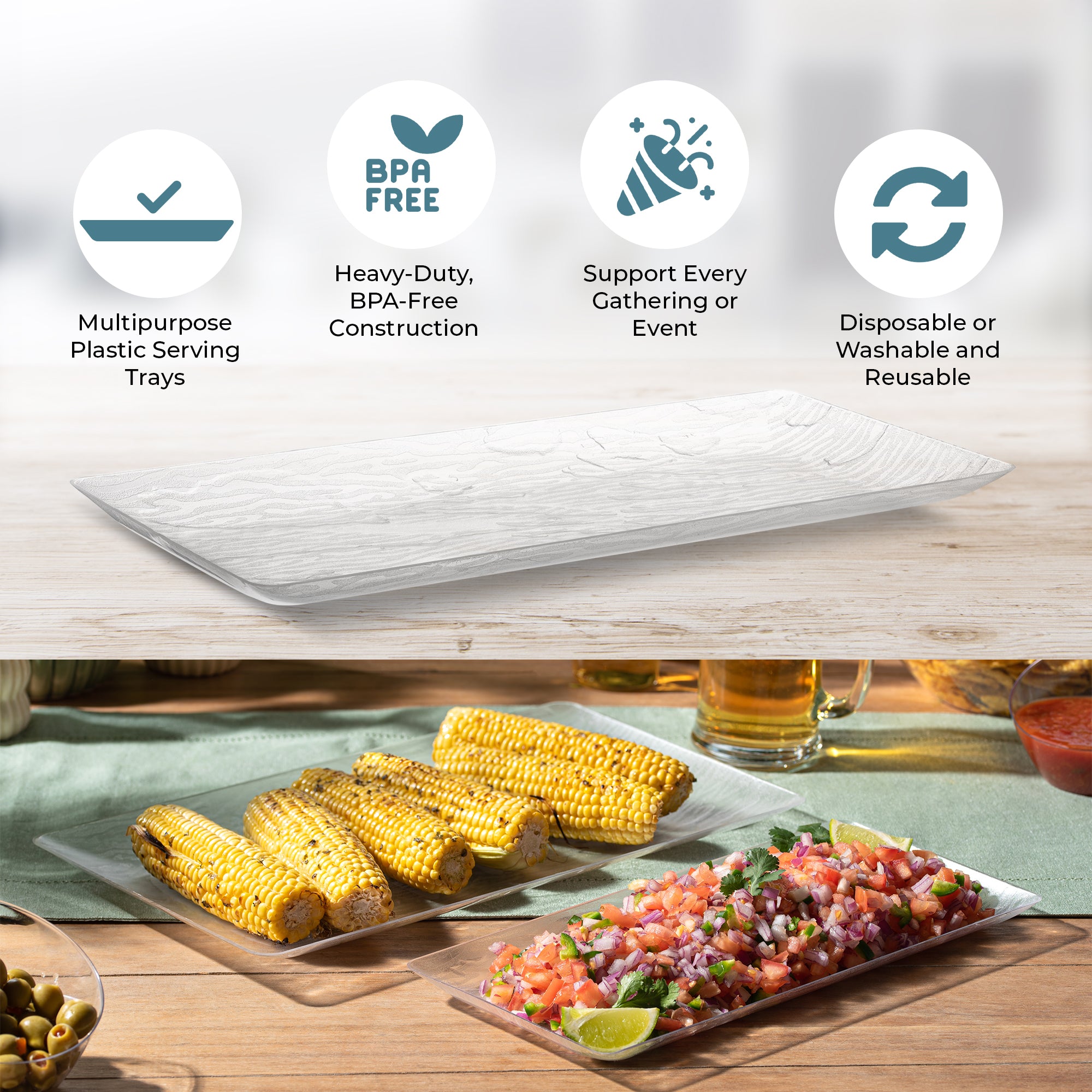 9 x 17 Inch Clear Acrylic Rectangle Serving Trays - Set of 5 - Perfect for Party Snacks, Breakfast in Bed, or Office Desk Organization