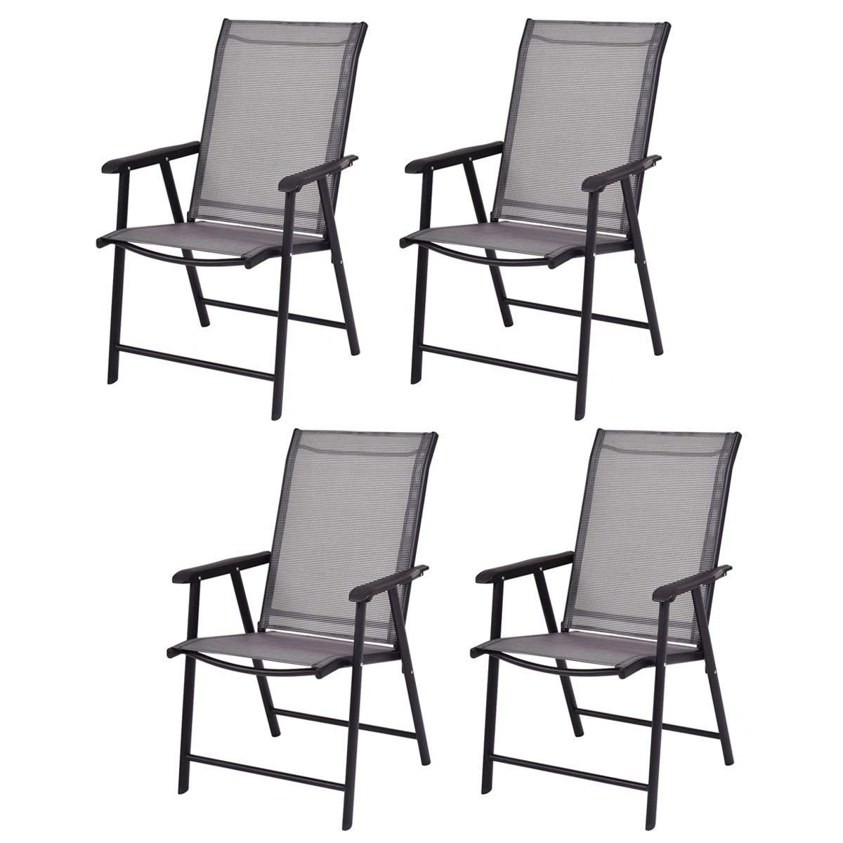 Casart 4-Pack Folding Patio Chairs - Portable Outdoor Camping Chairs with Armrests for Beach, Deck, Garden, Picnic & Backyard (Grey) - Lightweight & Durable for Travel, Tailgating & BBQs