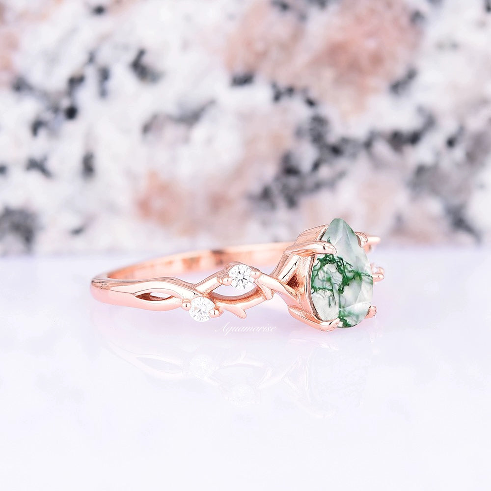 14K Rose Gold Vermeil Green Moss Agate Leaf Ring for Women | Nature-Inspired Jewelry | Perfect for Weddings, Parties & Everyday Wear