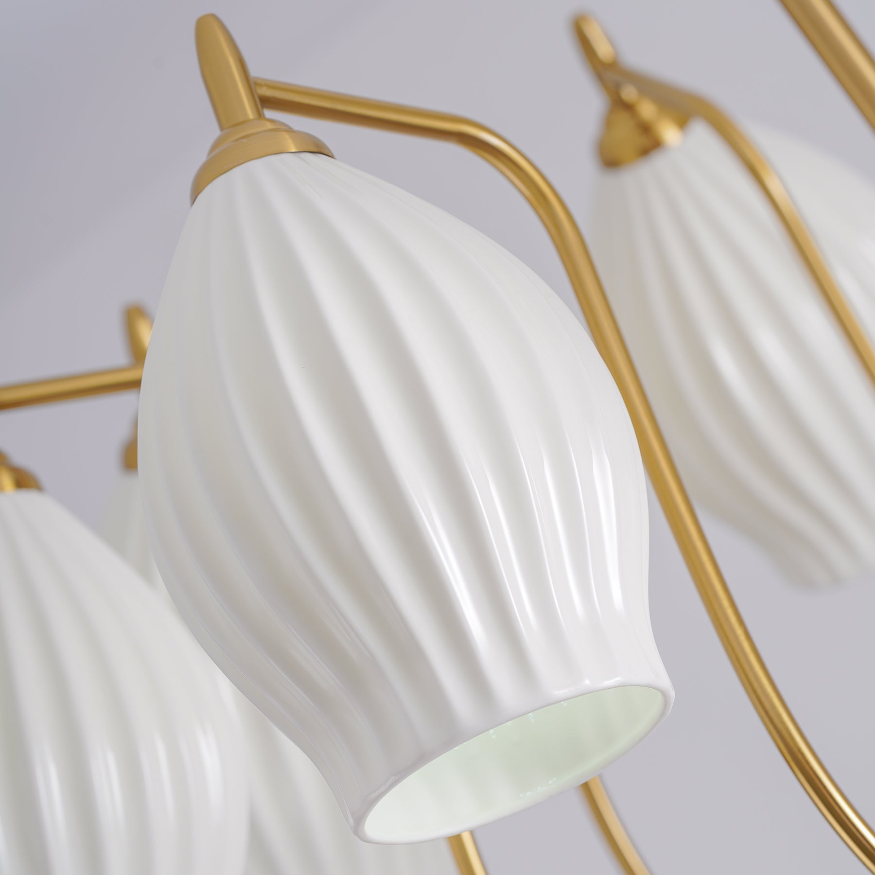 Elegant Ceramic Ribbed Chandelier - Modern Farmhouse Lighting Fixture for Dining Room, Living Room & Bedroom Ceiling Decor