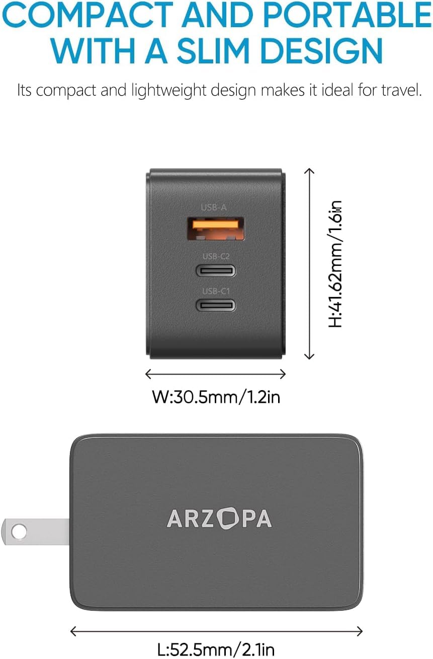 65W GaN Fast Charger USB C Wall Charger with PPS - 3-Port Foldable Plug for MacBook Pro/Air, iPad Pro, iPhone 15/Pro, Galaxy S24 Ultra, Dell XPS 13, Pixel - Perfect for Travel, Office & Home Use