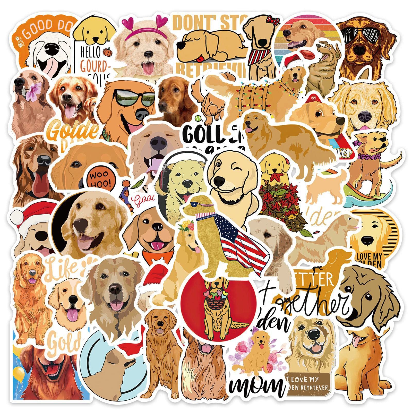 50PCS Golden Retriever Stickers - Waterproof Dog Stickers for Kids, Teens & Adults - Cute Pet Decals for Water Bottles, Laptops, Phones & Luggage - Perfect for School, Office & Travel Accessories