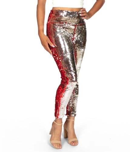 High Waisted Reversible Sequin (Red Silver)