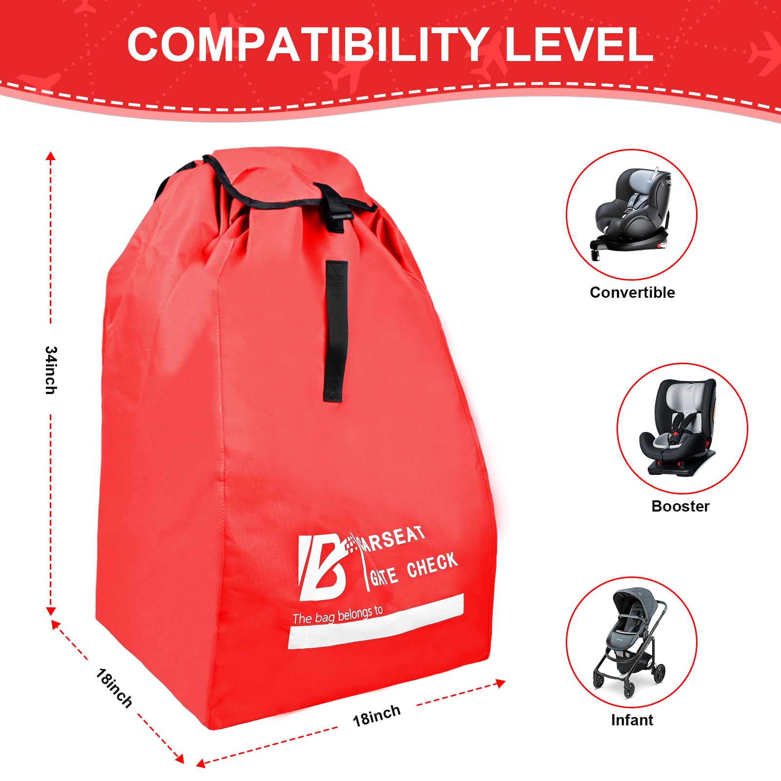 Best Car Seat Travel Bag for Airplane - Adjustable Padded Shoulder Straps, Heavy Duty Durable Material, Fits Convertible Car Seats, Infant Carriers & Booster Seats - Perfect for Baby Travel & Airplane Protection