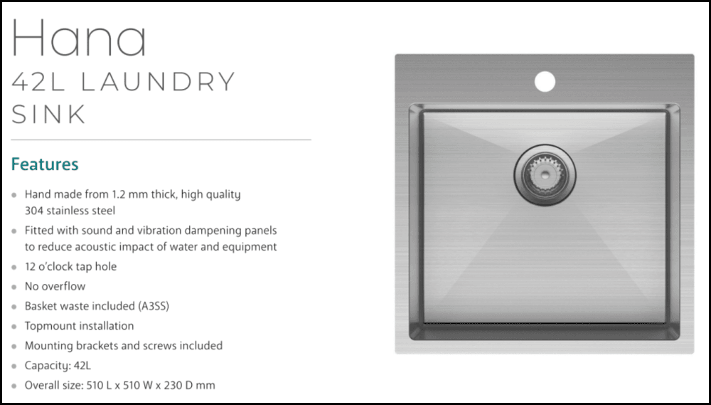 FIENZA 42L Square Laundry Sink 68502 - Heavy Duty Utility Sink for Laundry Room, Garage, Basement | Stainless Steel Deep Basin with Drain Board | Perfect for Washing Clothes, Cleaning Tools & Pet Grooming