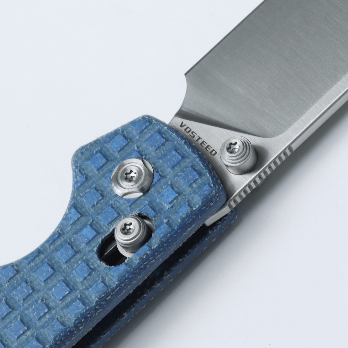 VOSTEED Raccoon Crossbar Lock Folding Knife - Blue Micarta Frag Handle, 14C28N Steel Plain Edge Satin Finish - EDC Pocket Knife for Camping, Hiking & Outdoor Activities (Model RCCWM2)