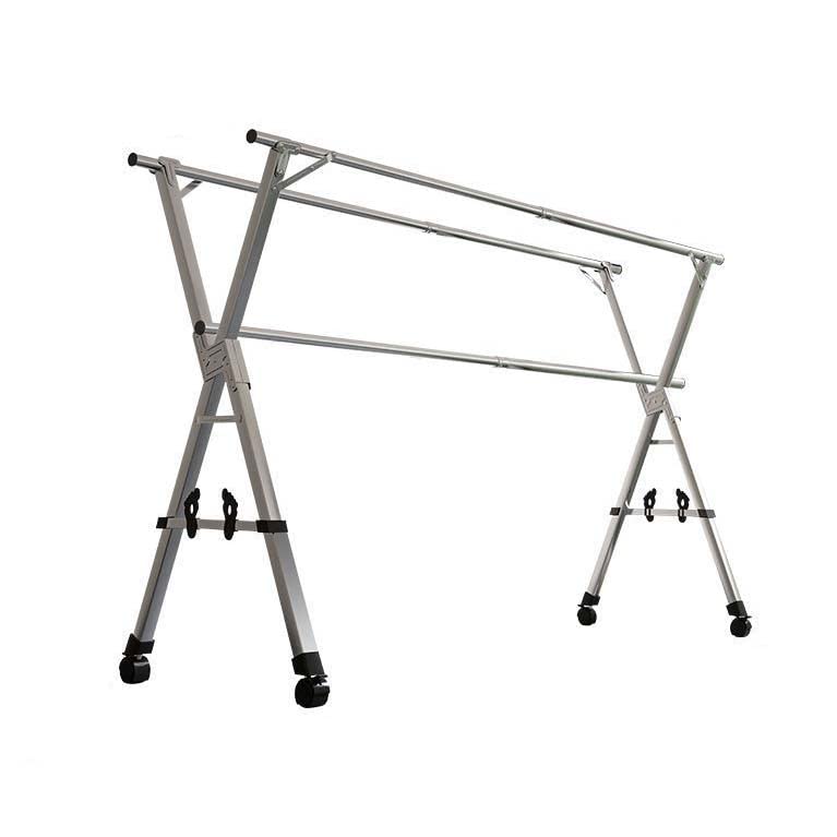 Foldable Stainless Steel Clothes Drying Rack with Wheels - Adjustable 150cm/59in Laundry Hanger for Clothes, Towels & Linens | Space Saving Collapsible Garment Rack for Small Apartments, Balconies & Laundry Rooms