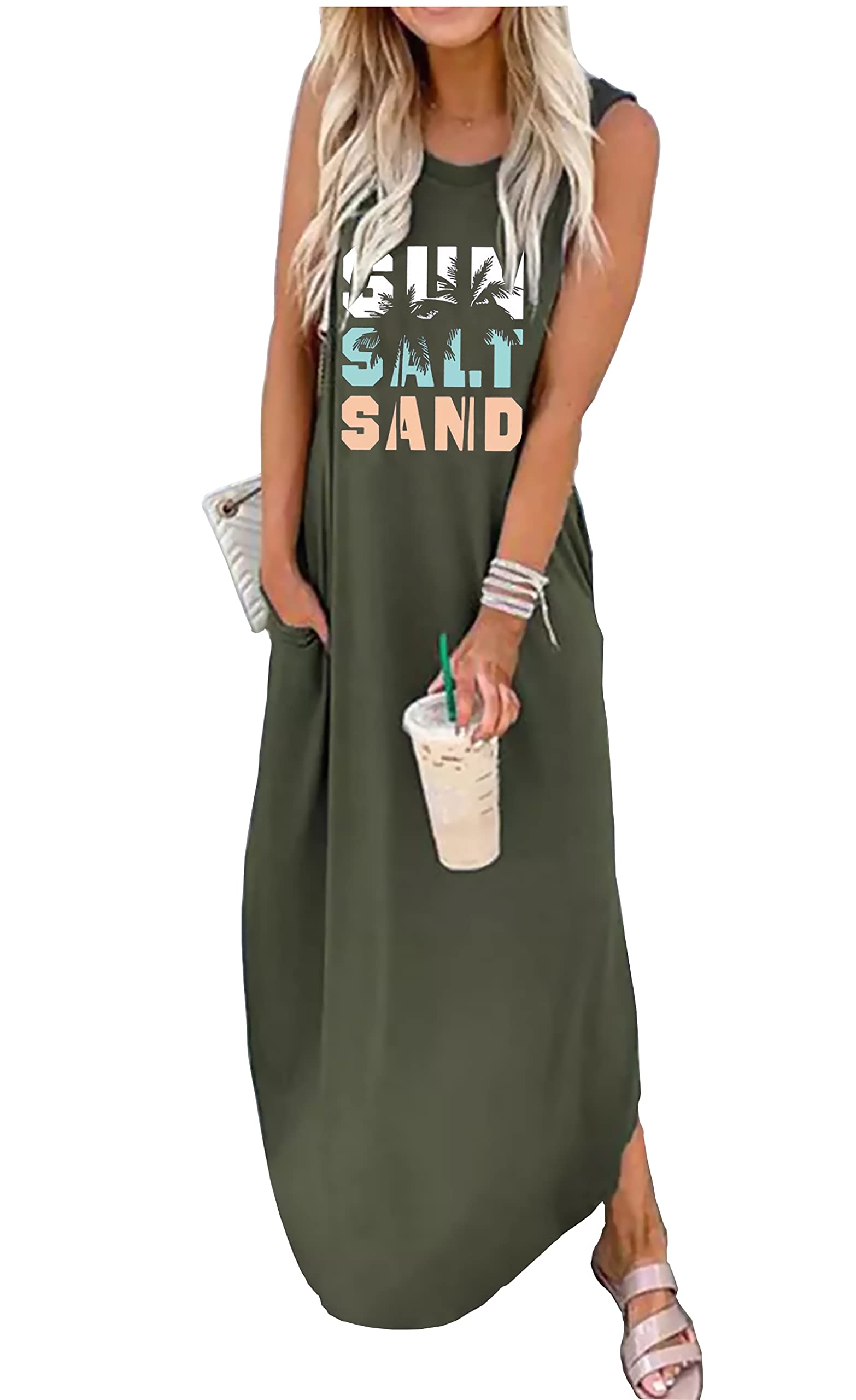 Women's Summer Beach Dress - Sun Salt Sand Tank Sundress with Sleeveless Split Maxi Design | Perfect for Vacation, Pool Party & Seaside Getaways