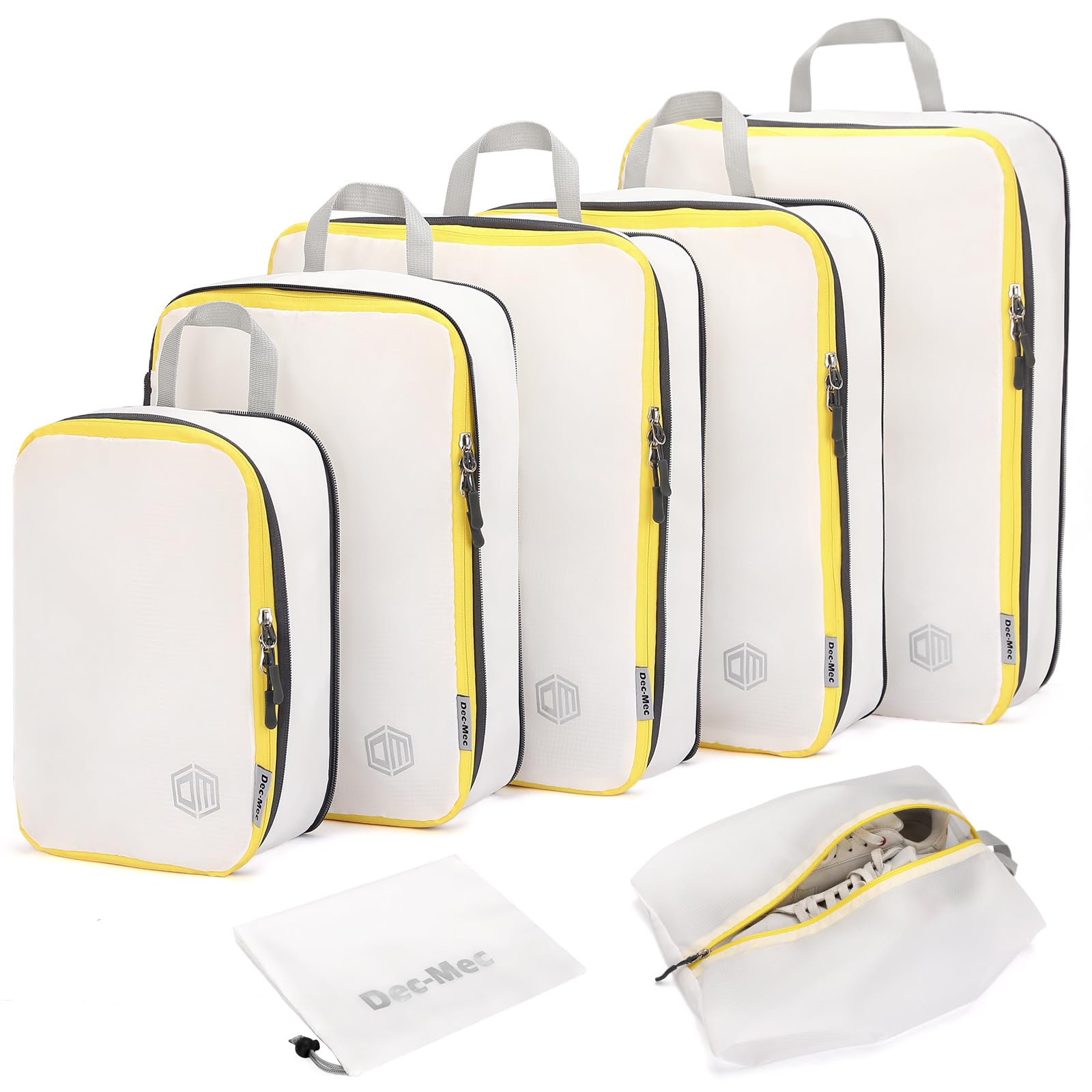 7-Piece Ultralight Nylon Compression Packing Cubes Set - Travel Organizers for Suitcases & Carry-On Luggage - Space-Saving Travel Accessories (White) - Perfect for Business Trips, Vacations & Backpacking Adventures