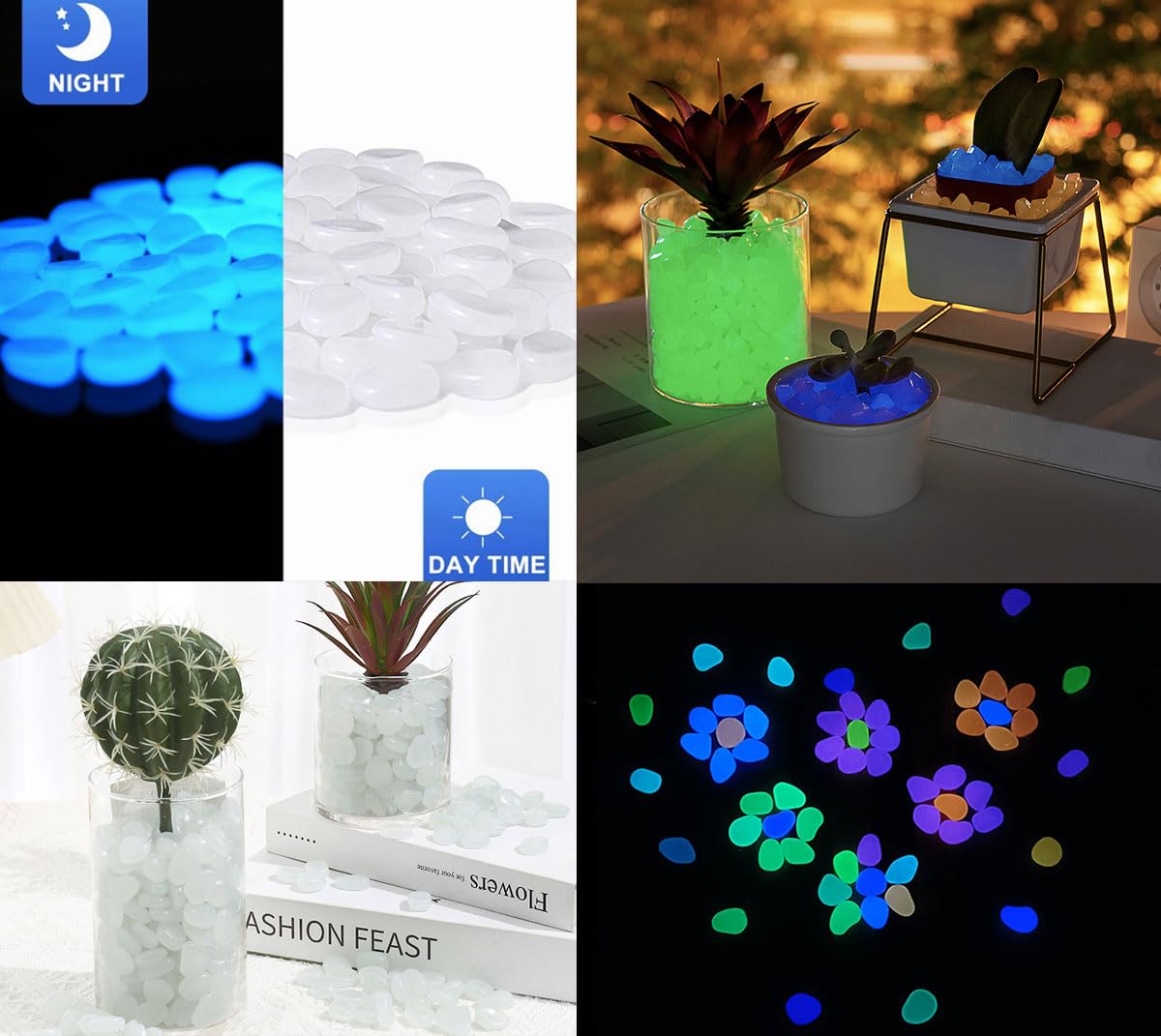 1000Pcs Glow in The Dark Pebbles - Luminous Stones for Aquarium, Fish Tank, Garden, Lawn, Walkway & Plant Pots - Perfect for Nighttime Decoration & Outdoor Lighting