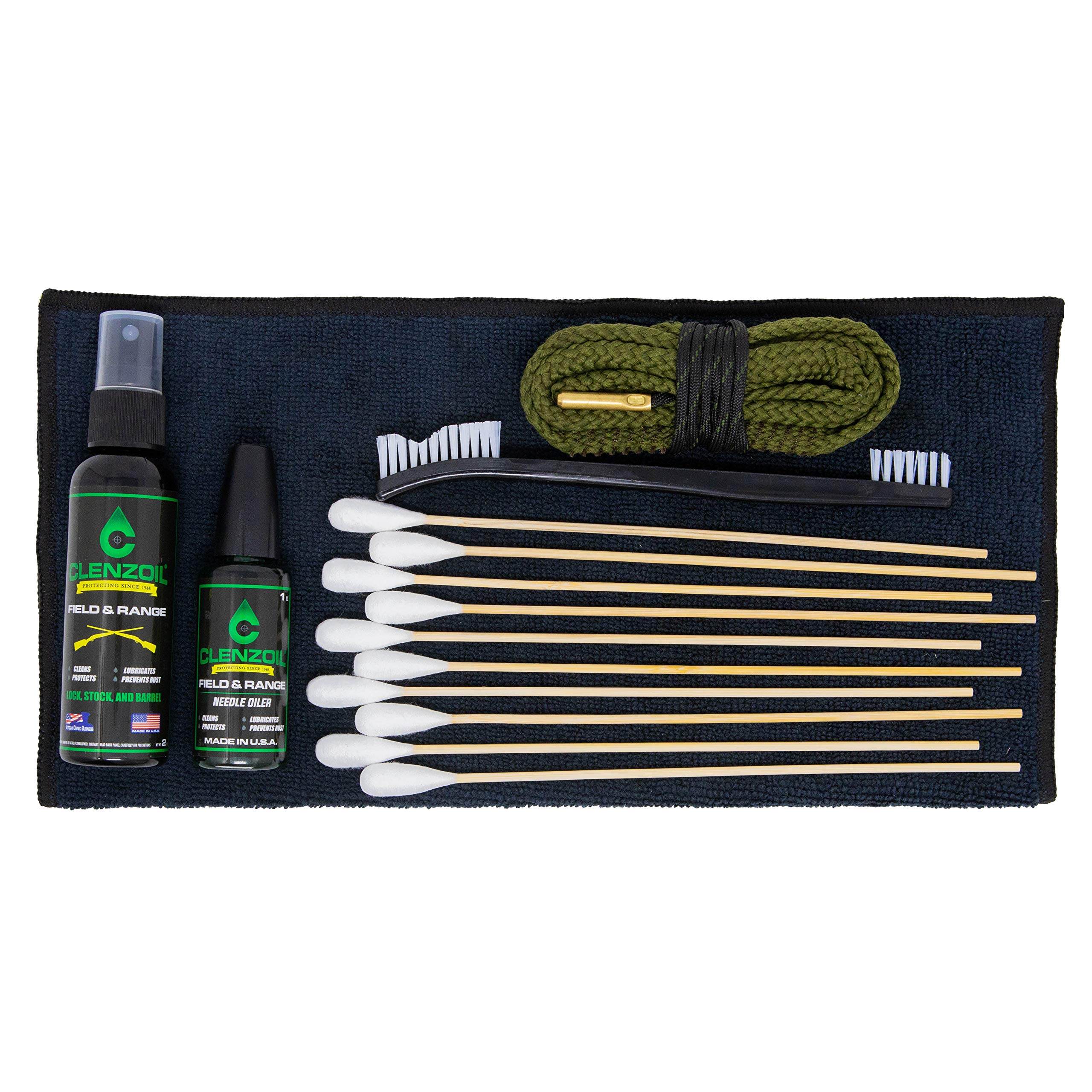 Clenzoil Pistol & Rifle Essentials Gun Cleaning Kit - Complete Firearm Maintenance Set with Bore Cleaner, Microfiber Towel, CLP Spray & Oiler - Perfect for 9mm & .38 Caliber Handguns - Ideal for Home Defense, Hunting & Range Shooting