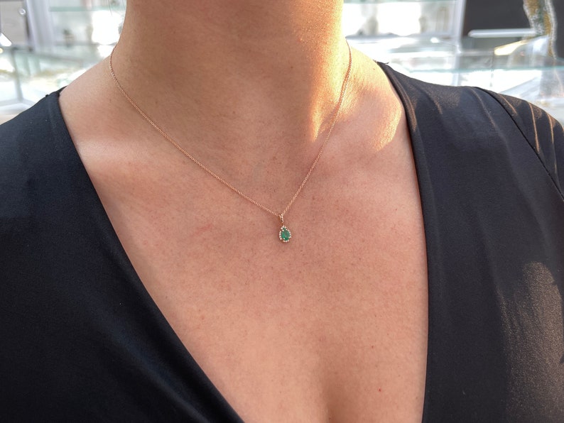 0.36tcw Natural Emerald Pear Cut & Diamond Halo 14K Gold Pendant Necklace for Women - Elegant Gift for Birthday, Anniversary & Special Occasions