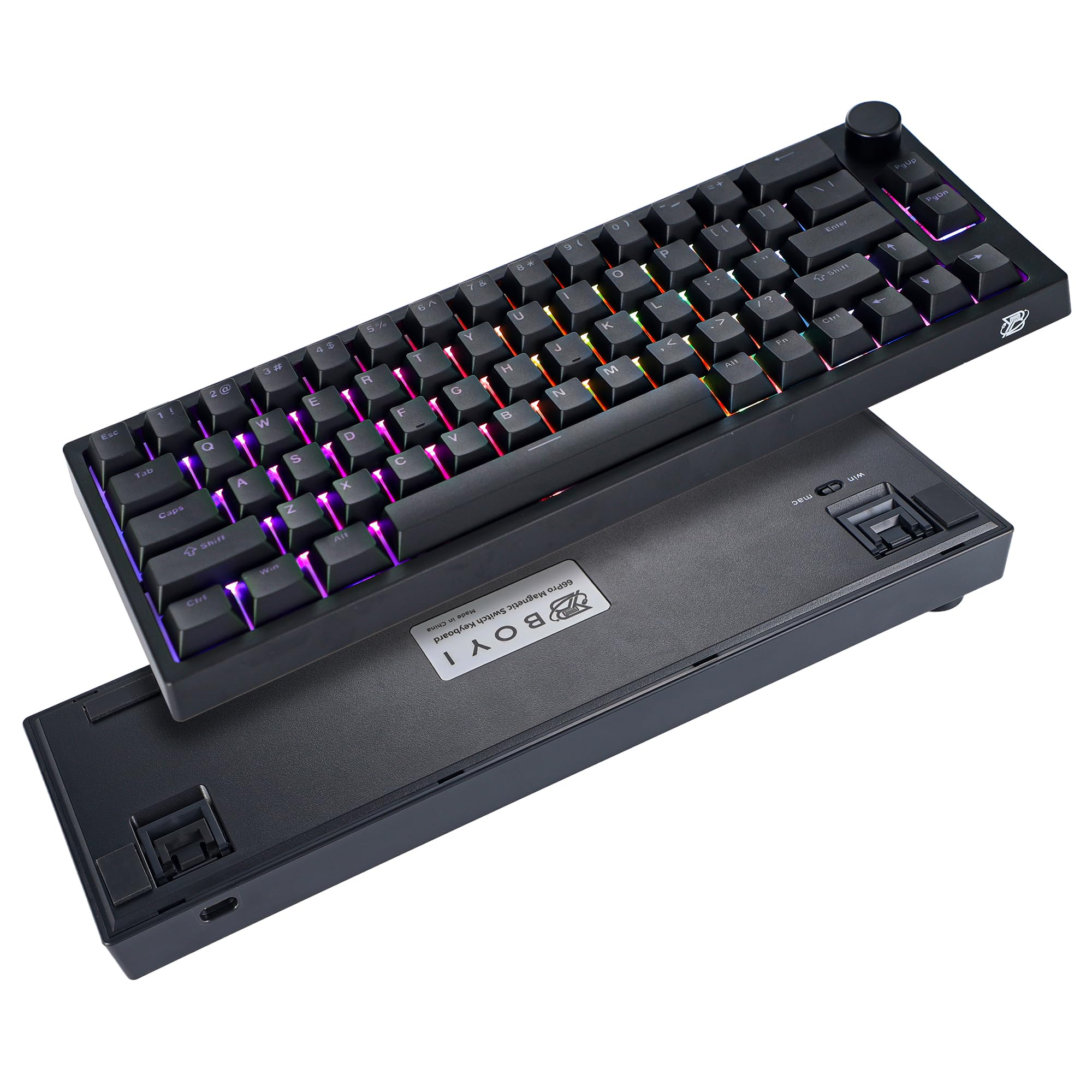 BOYI 66Pro Magnetic Switch 65% Mechanical Gaming Keyboard - Hall Effect, Gasket-Mounted, RGB Backlit, Hot-Swappable, Rapid Trigger, Adjustable Actuation - Wired Compact Keyboard with Volume Knob (Black) for PC, Mac, PS5, Xbox & Esports Gaming