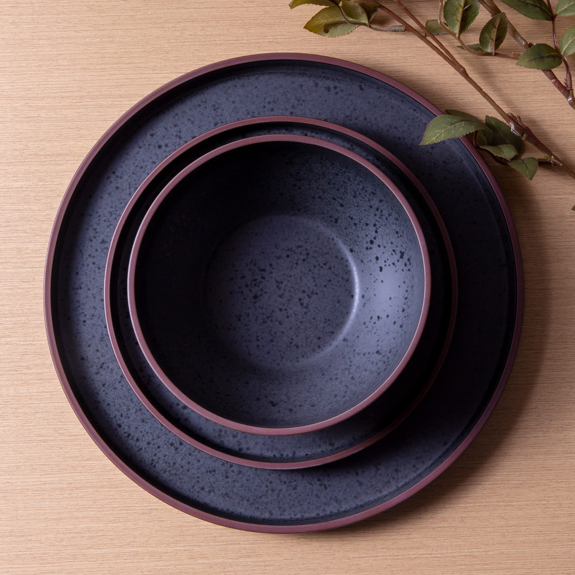 LERATIO 8-Inch Ceramic Salad Plates Set of 6 - Modern Matte Black Dinnerware with Coffee Rim - Microwave, Dishwasher & Oven Safe - Perfect for Kitchen, Dining Room, Restaurants & Party Serving