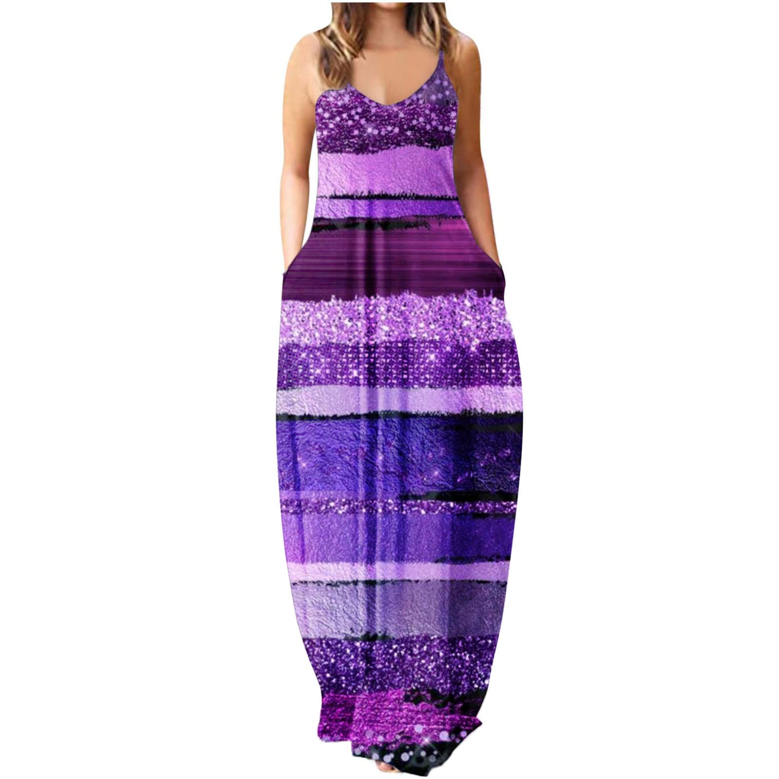 Women's Maxi Dresses - Flowy Summer Beach Dress with Pockets | Casual Sleeveless Long Dress for Vacation, Poolside, and Outdoor Activities