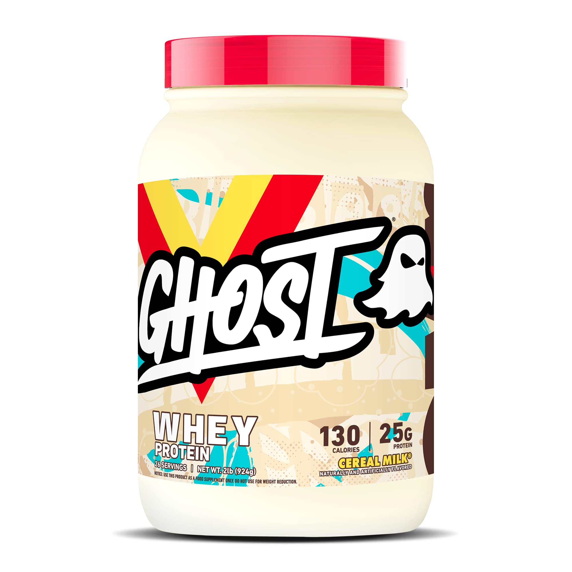 GHOST Whey Protein Powder, Cereal Milk Flavor - 2LB Tub, 25G Protein per Serving - Premium Whey Protein Isolate, Concentrate & Hydrolyzed Blend - Post Workout Recovery, Muscle Building - Soy Free, Gluten Free - Perfect for Gym, Fitness & Healthy Lifestyle