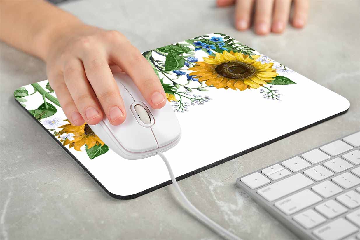 Sunflower Mouse Pad - Non-Slip Rubber Desk Mat with Floral Design for Office & Home, 7.9