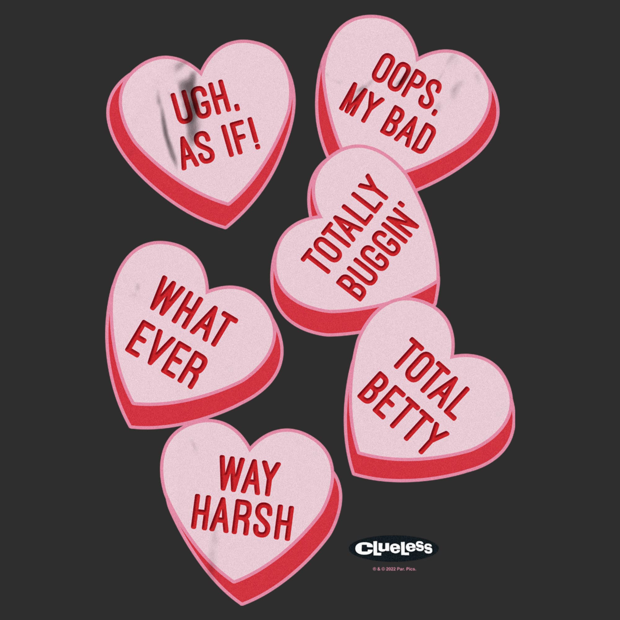 Fifth Sun Men's Clueless Candy Hearts Graphic T-Shirt | Vintage 90s Inspired Casual Tee | Perfect for Parties, Cosplay & Retro Fashion Lovers