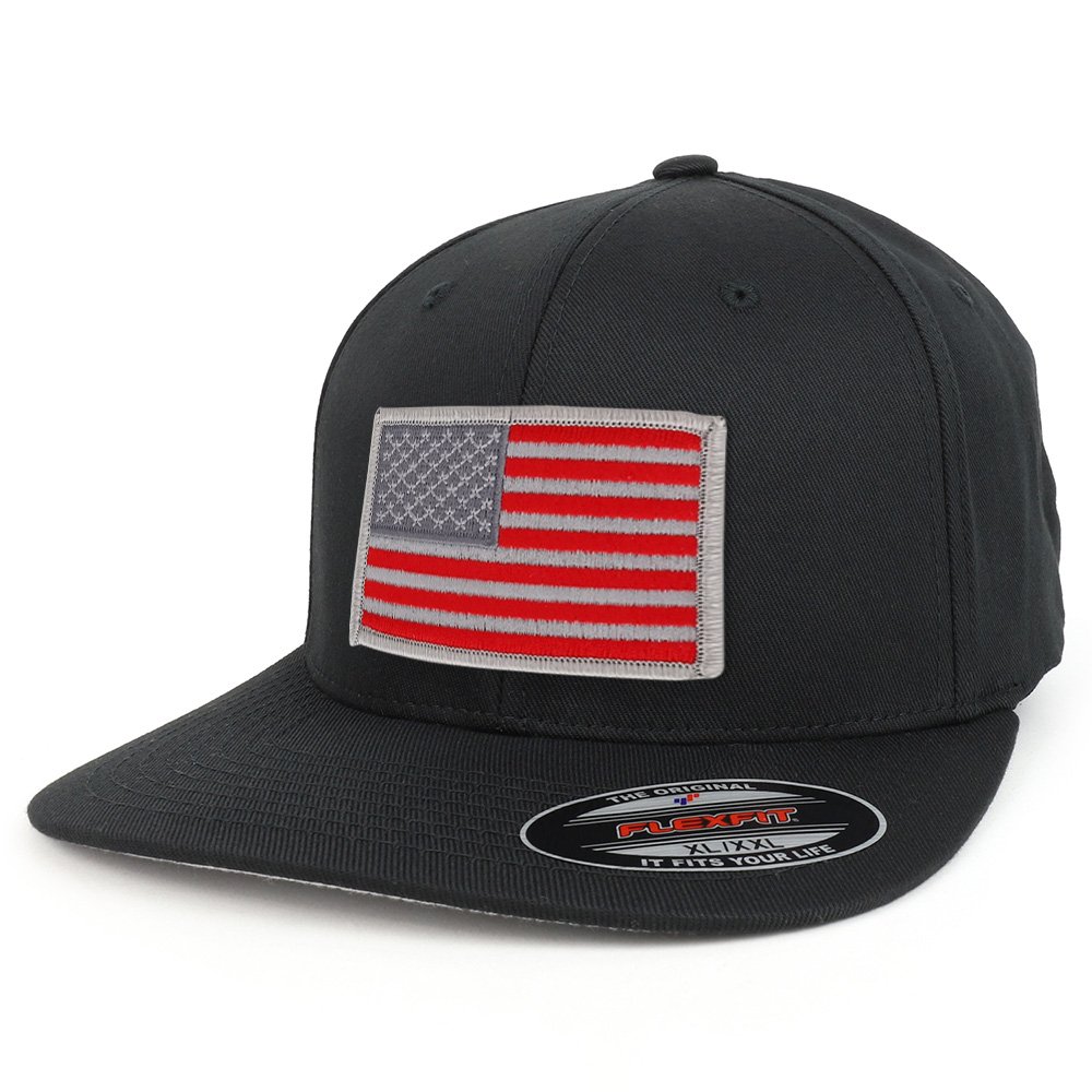 Armycrew XXL USA American Flag Embroidered Iron On Patch Flexfit Cap - Patriotic Baseball Hat for Men & Women - Perfect for 4th of July, Veterans Day, and Outdoor Activities