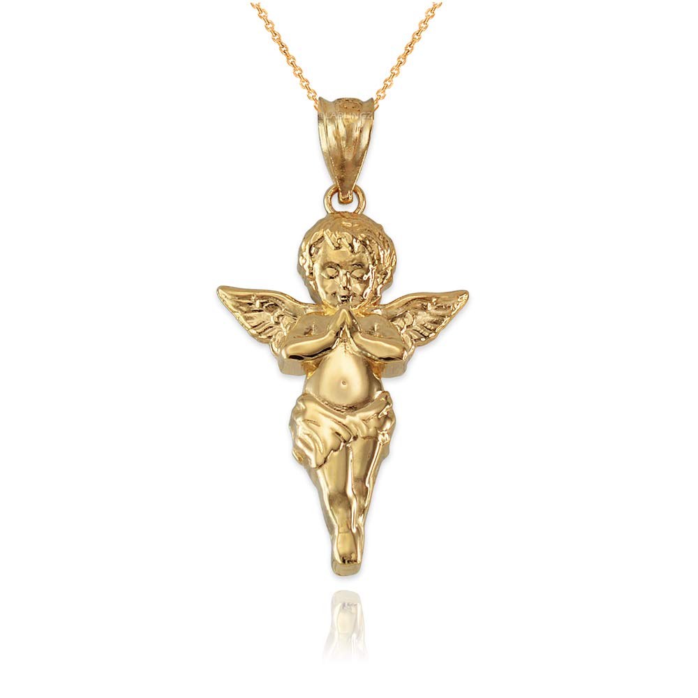 14K Yellow Gold Angel Pendant Necklace for Women - Elegant Religious Jewelry Gift for Christmas, Baptism & Special Occasions
