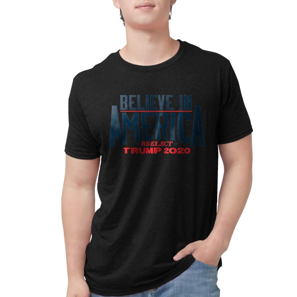 Trump 2020 Believe in America Men's Tri-Blend T-Shirt | Soft Vintage Style Tee for Casual Wear & Political Support | Perfect for Campaign Events, Patriotic Outfits & Everyday Comfort