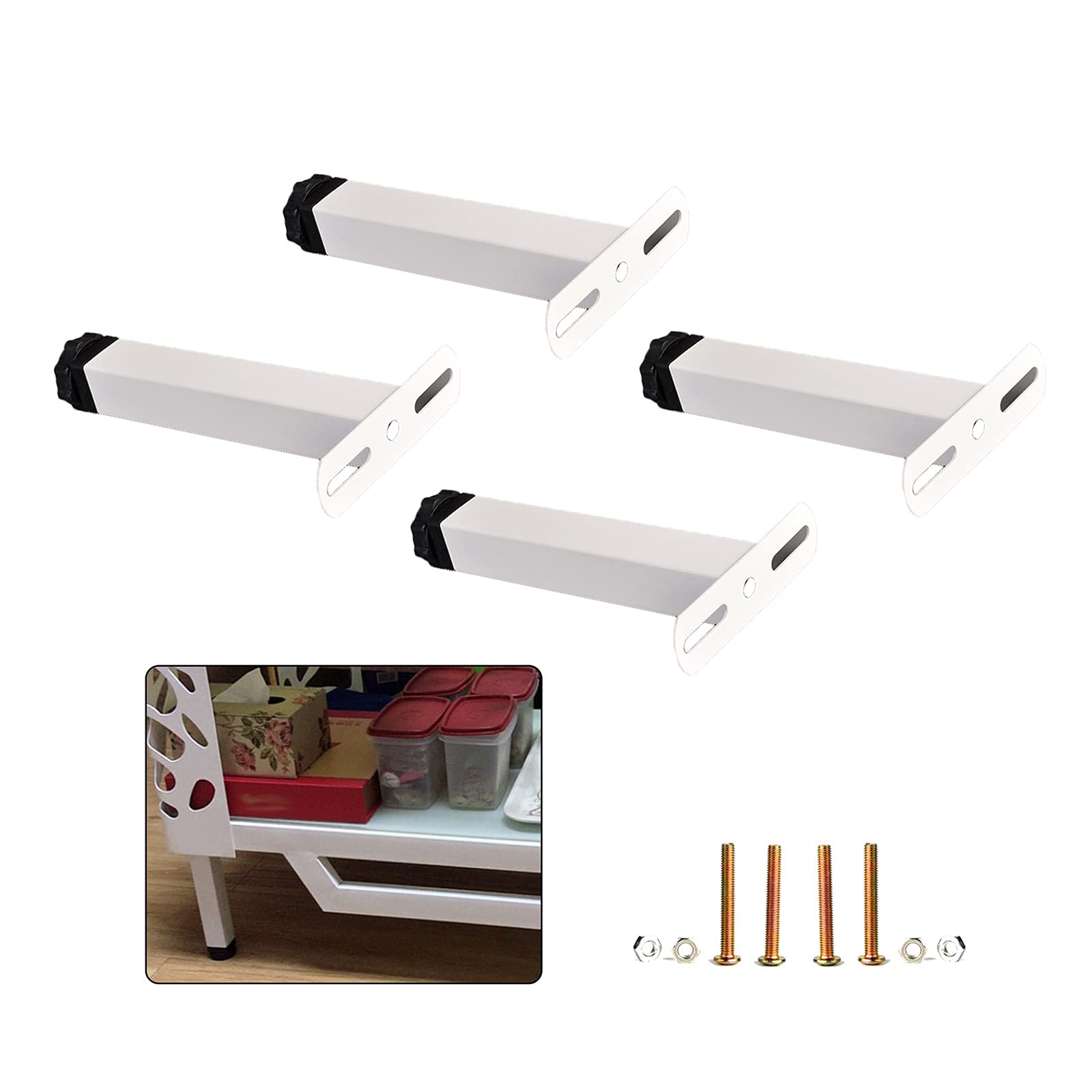 Adjustable Metal Sofa Feet - 15cm/6in White Furniture Legs for Beds, Coffee Tables, Armchairs & Cabinets - Heavy Duty Straight Support with Mounting Accessories - Perfect for Home Office & Living Room Furniture Upgrade